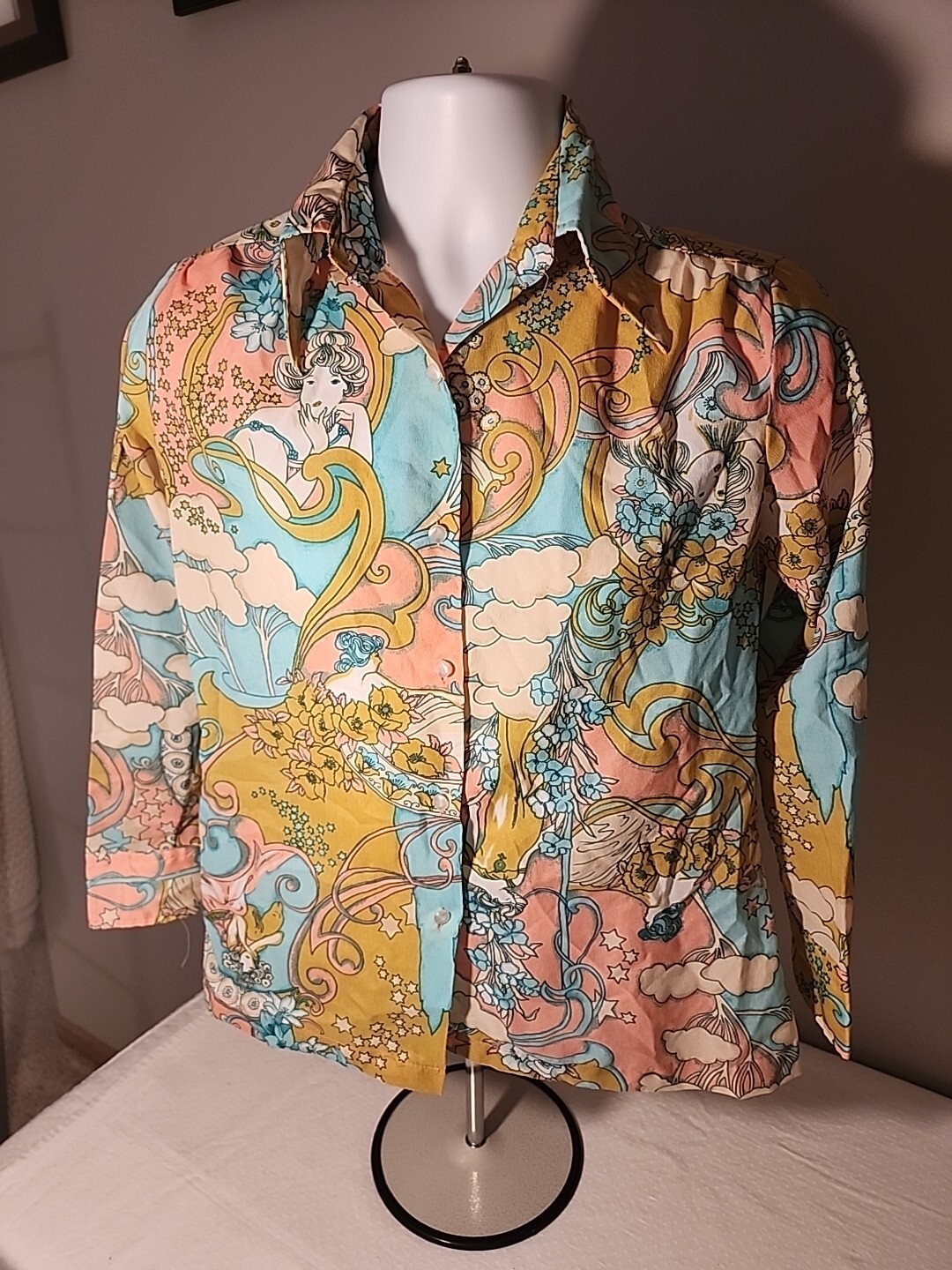 Vintage Women&rsquo;s Button Up Oriental Style Design Size 34 Made In Korea