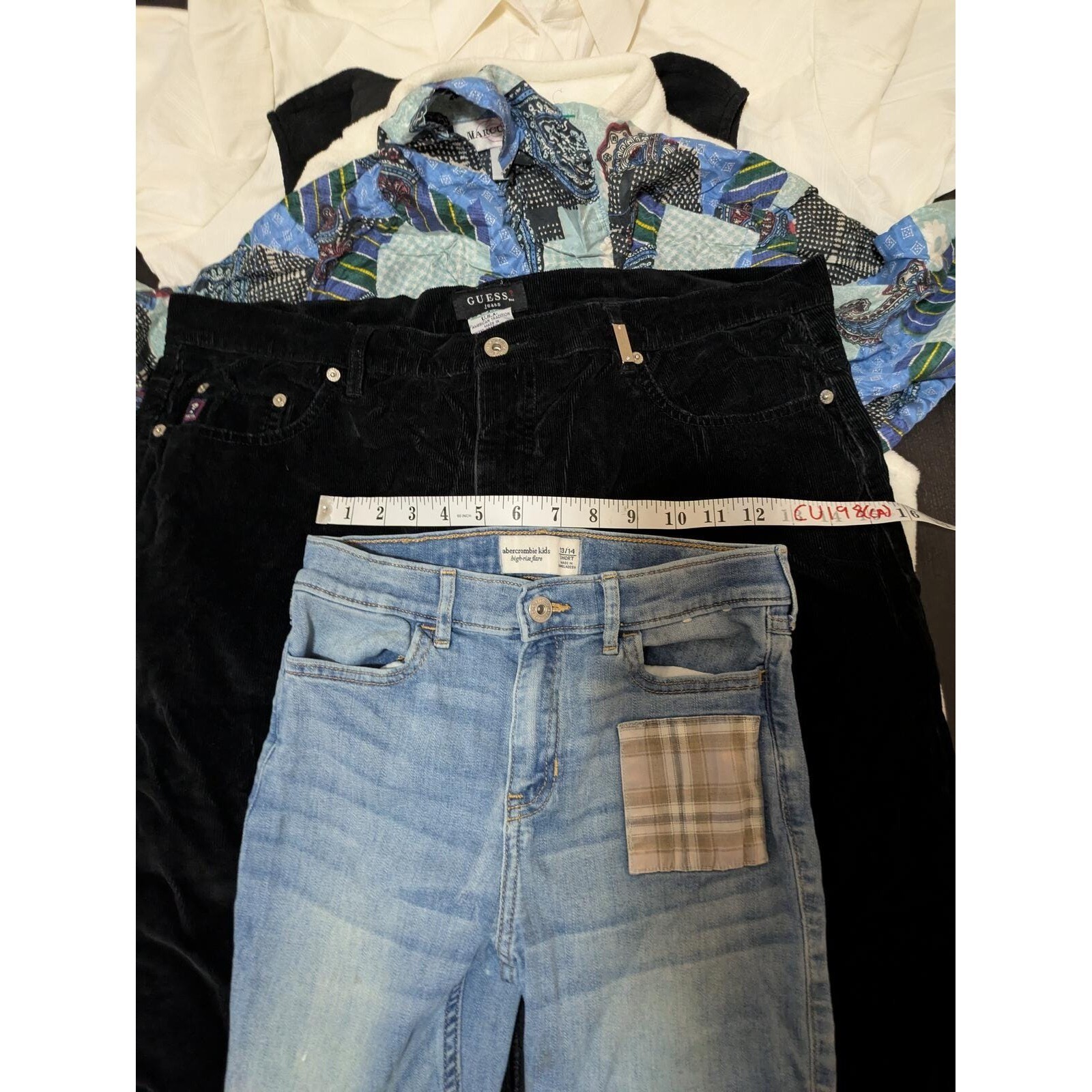 Y2K Abercrombie & Fitch High Rise Flare Jeans Patchwork Style Western 26 x 25in