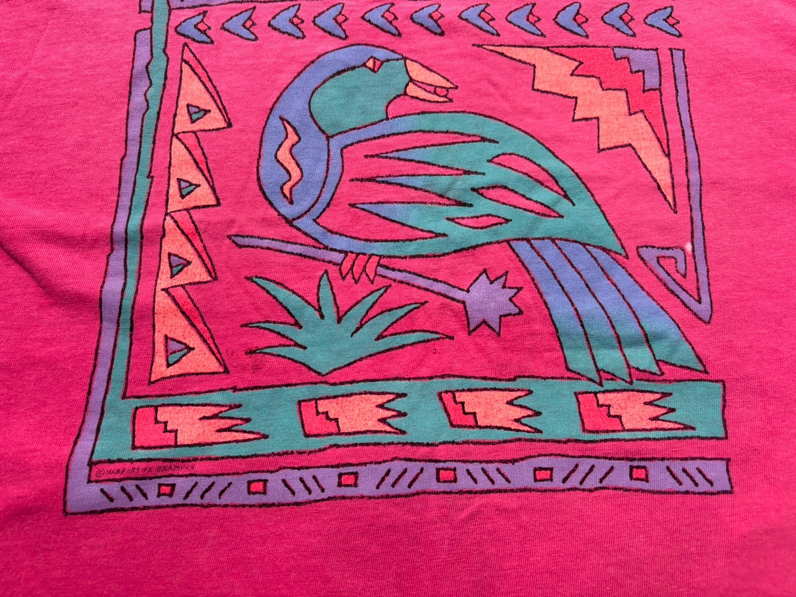 90s Vtg PINK Oversized BOXY Harbor side Graphic Tee.one Size/unisex
