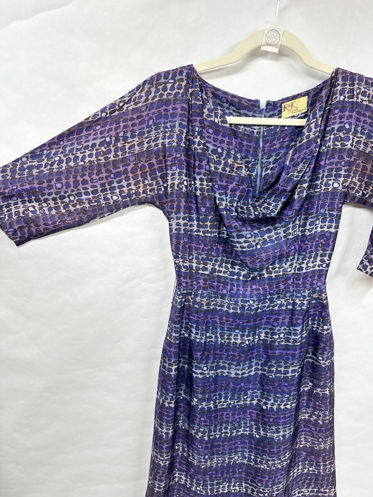 Vintage 60s Shirtwaist Dress Small Purple Abstract Stripped R&K Originals
