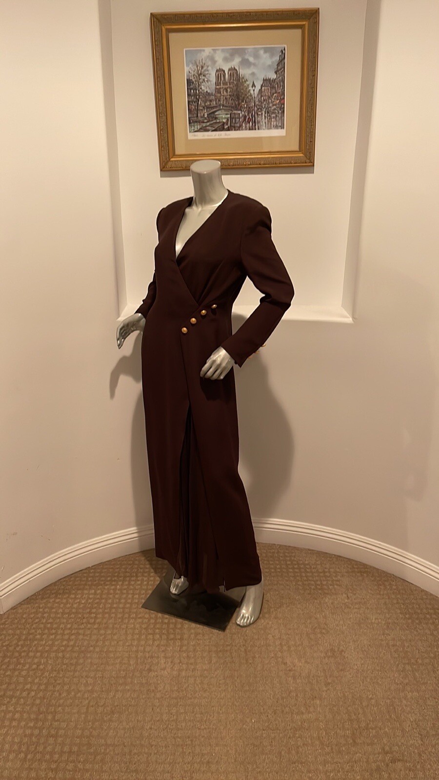 VINTAGE 1980&rsquo;S ESCADA COUTURE SILK BROWN DRESS SIZE IT 38