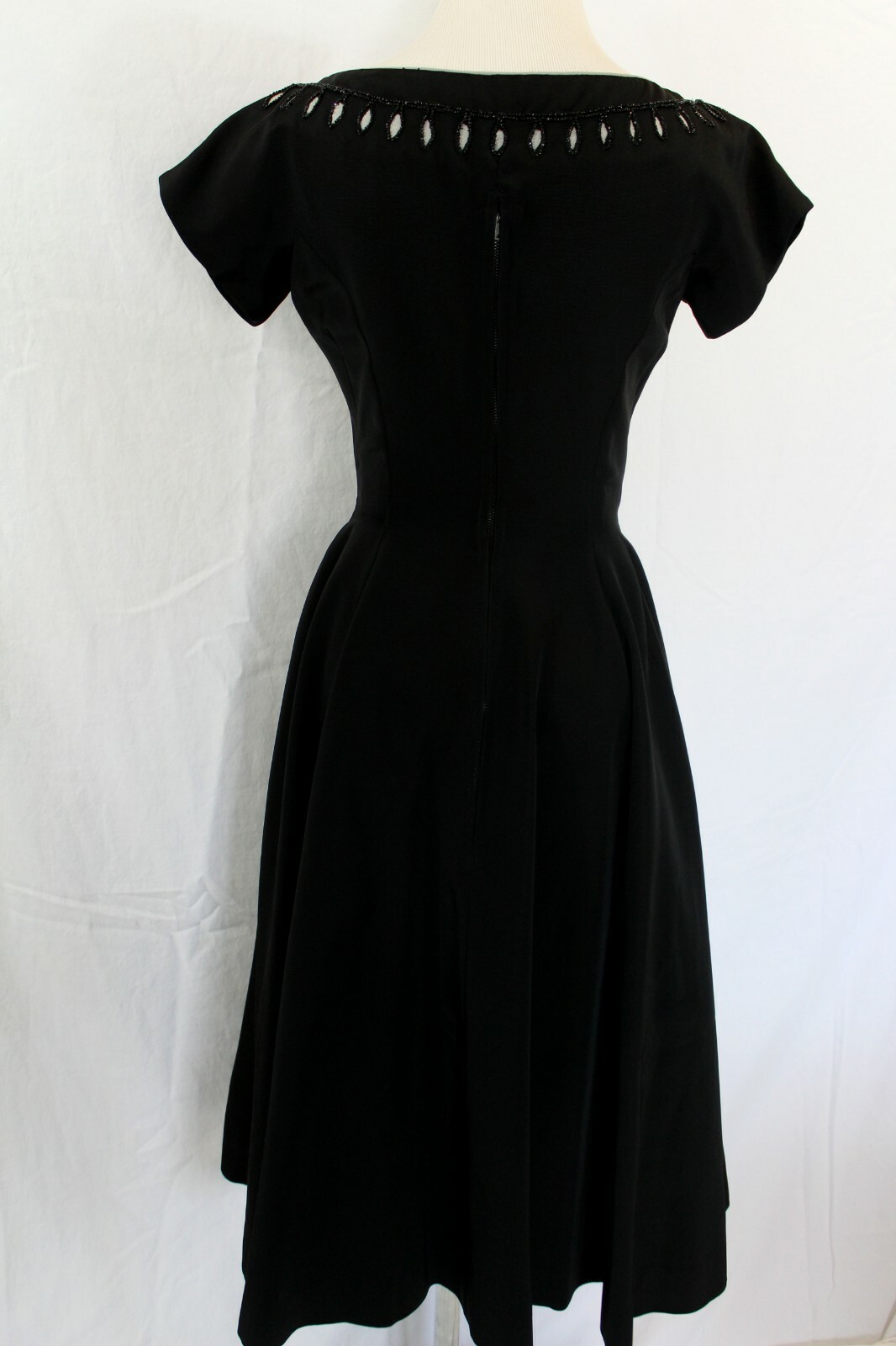 Vintage 1950 Carlye Woman&rsquo;s Black Fitted Full Circle Dress Embellished Bodice Sm
