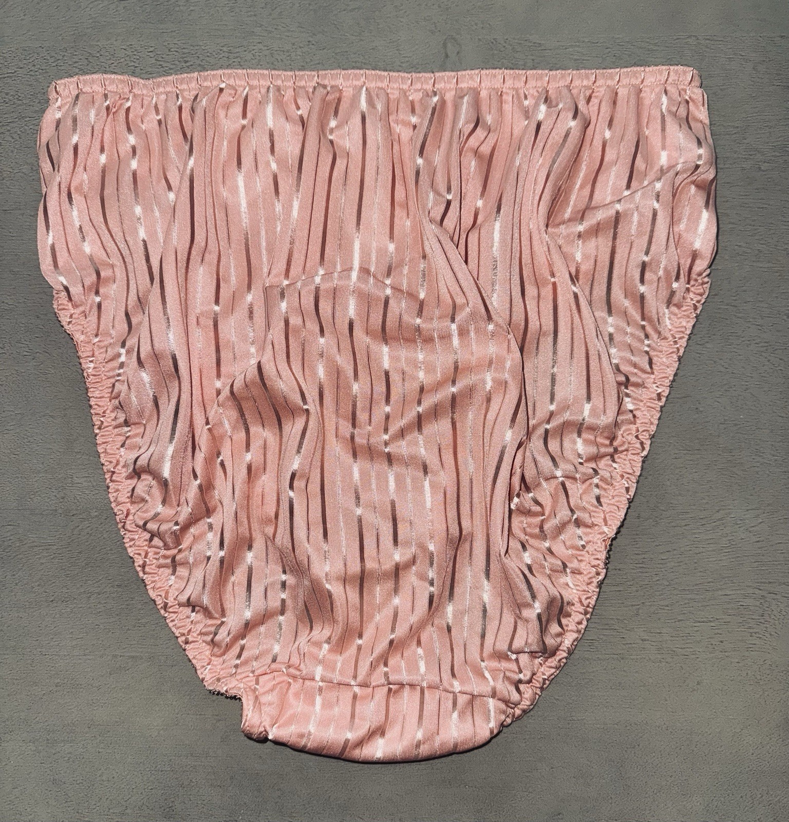 Vintage Warner’s Brief Bright Stripes Panties Hi Cut 55131 Shiny Satin Salmon 7
