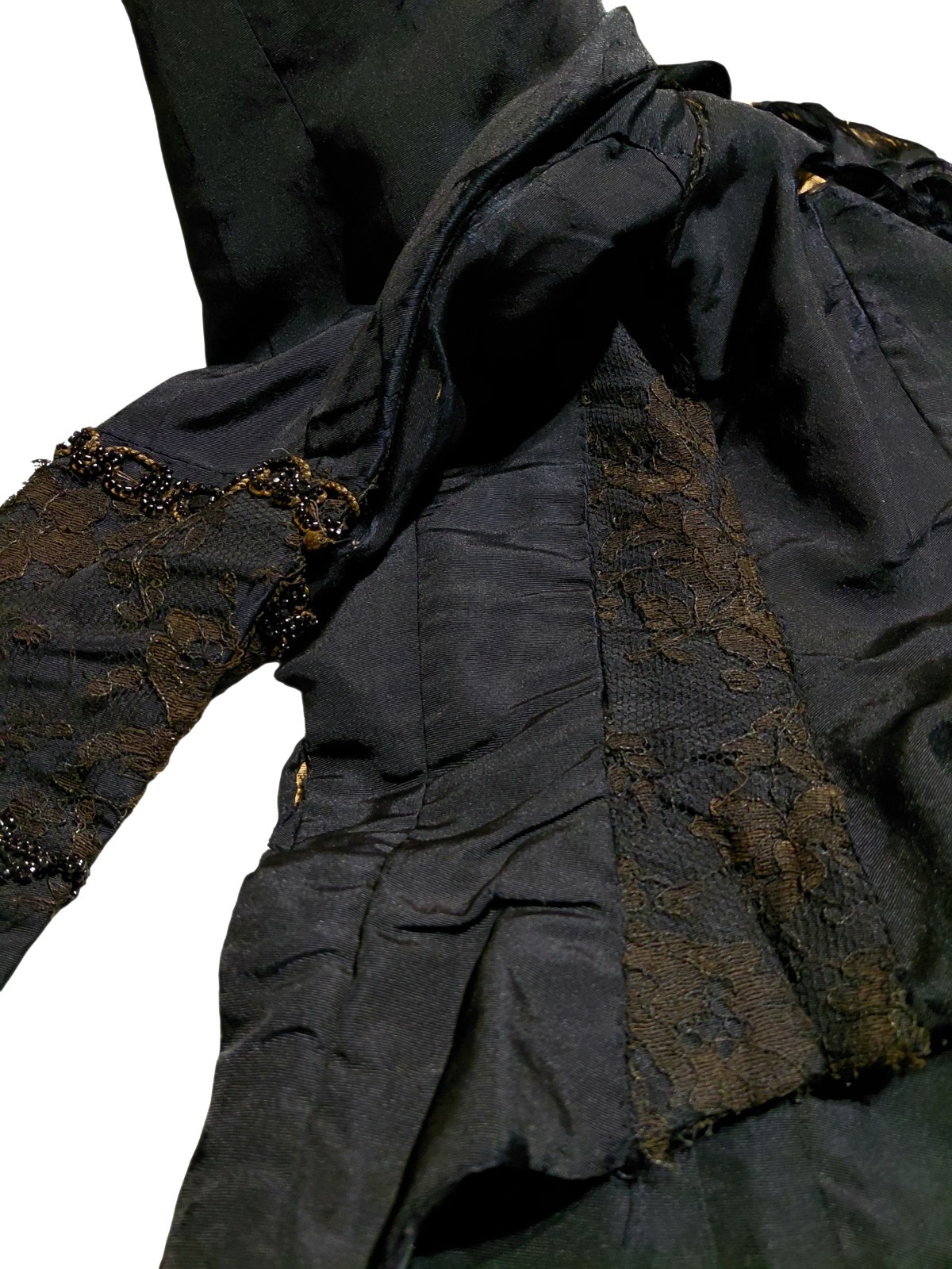 Antique 1890s Victorian Mourning Bodice Silk Faille FrenchJet Beads Wounded Bird