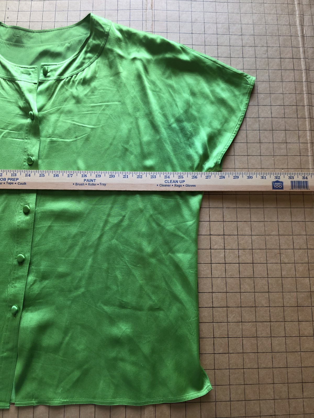 Vintage Jaeger 100% Silk Green Button Front Short Sleeve Flowy XL