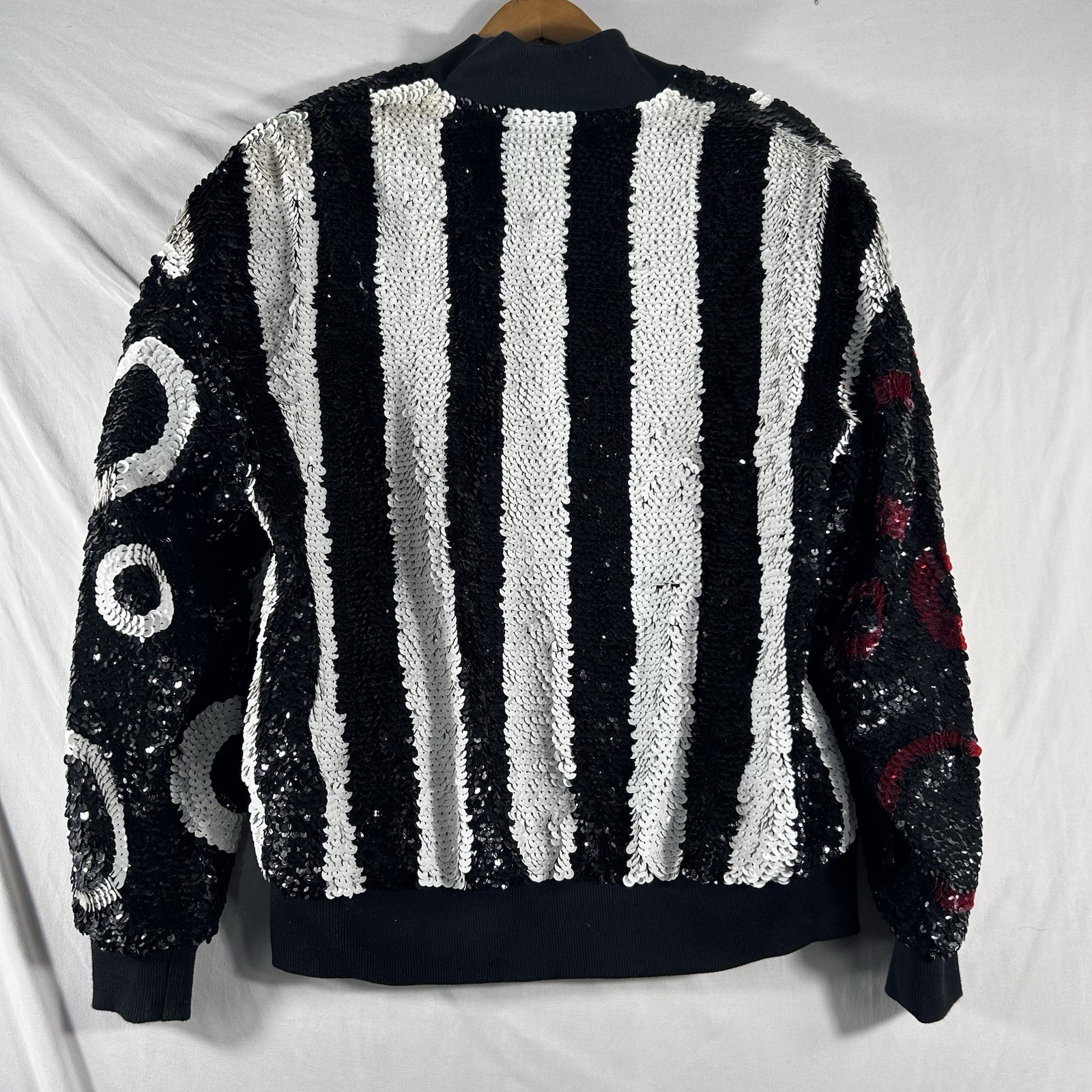 Women’s Full Sequin Silk Bomber Jacket Geometric 90’s Y2K SZ 8 Retro Statement
