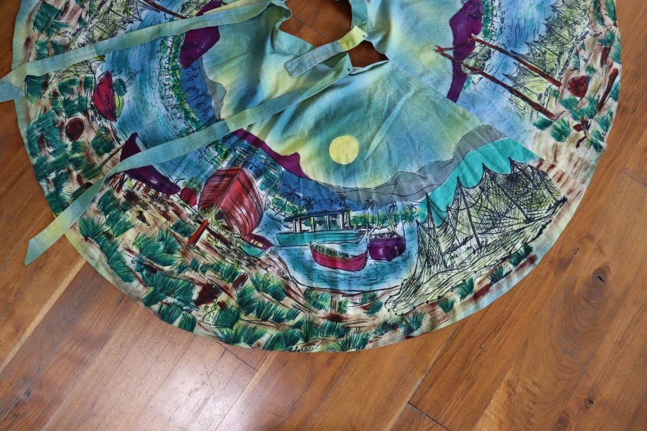 Vintage 1960&rsquo;s Mexican Painted Cotton Circle Skirt Size 32&Prime; Waist Exc Condition