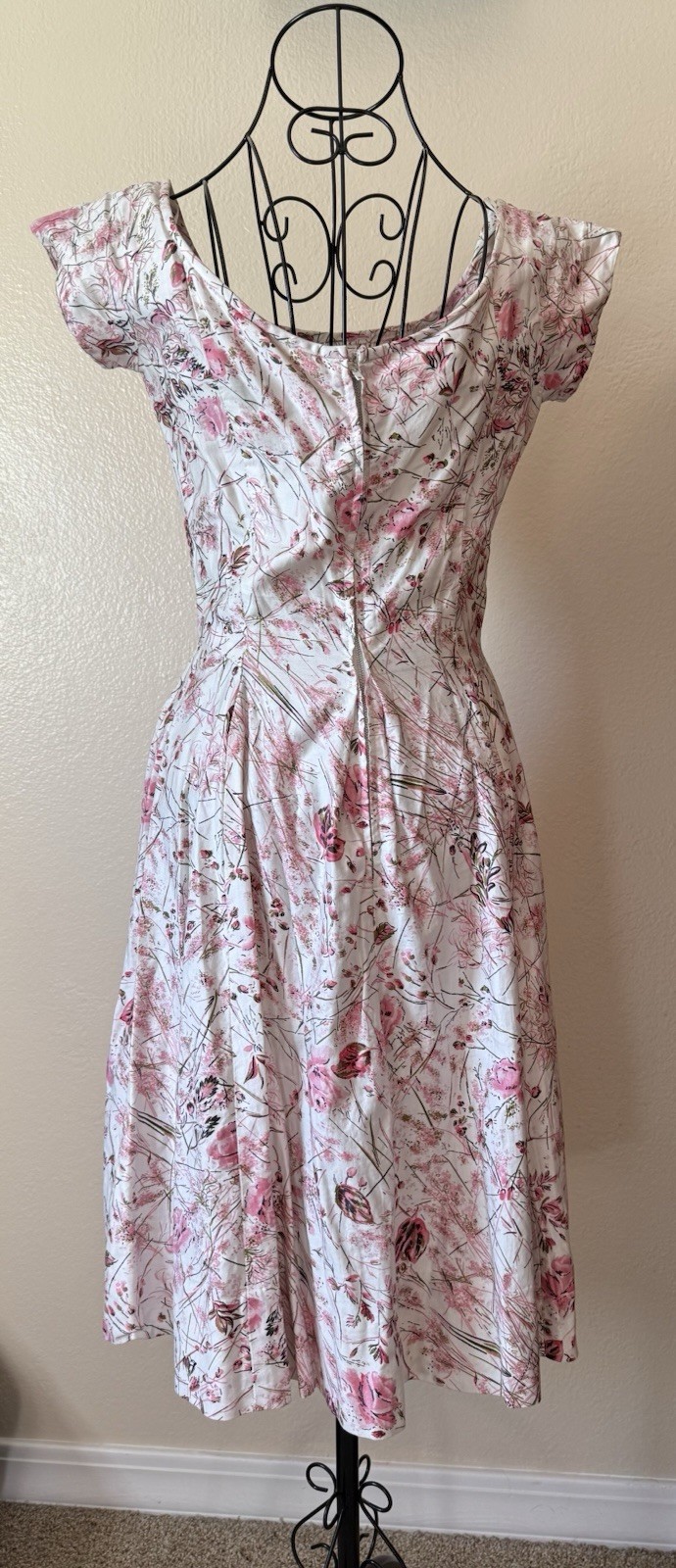 Vintage 1950s Ladies JERRY GILDEN SPECTATOR Pink Cotton Dress Full Skirt