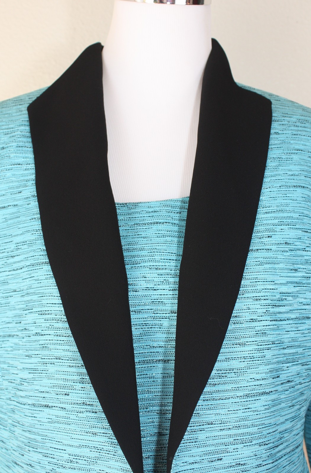VTG Quiet Luxury Y2K KASPER Set Jacket & Sleeveless Top Sz 12P Turquoise Black *