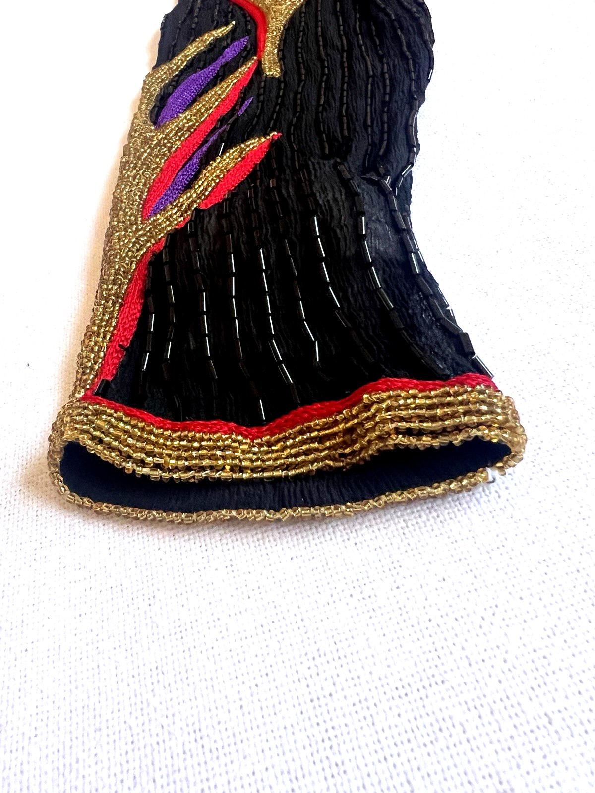 70&rsquo;s beaded & embroidered silk gown- Bob Mackie style Abstract Flame Pattern