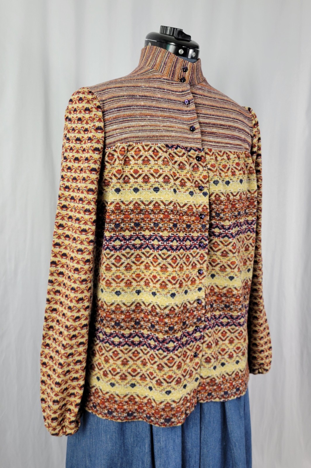 Vintage Pandora Button Down Top in Coordinating Brown/Tan/Purple Prints Size M?
