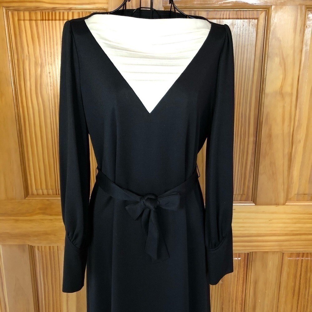 Vintage Kevin Stuart Petites Tie Waist Dress Black Size Medium Petite