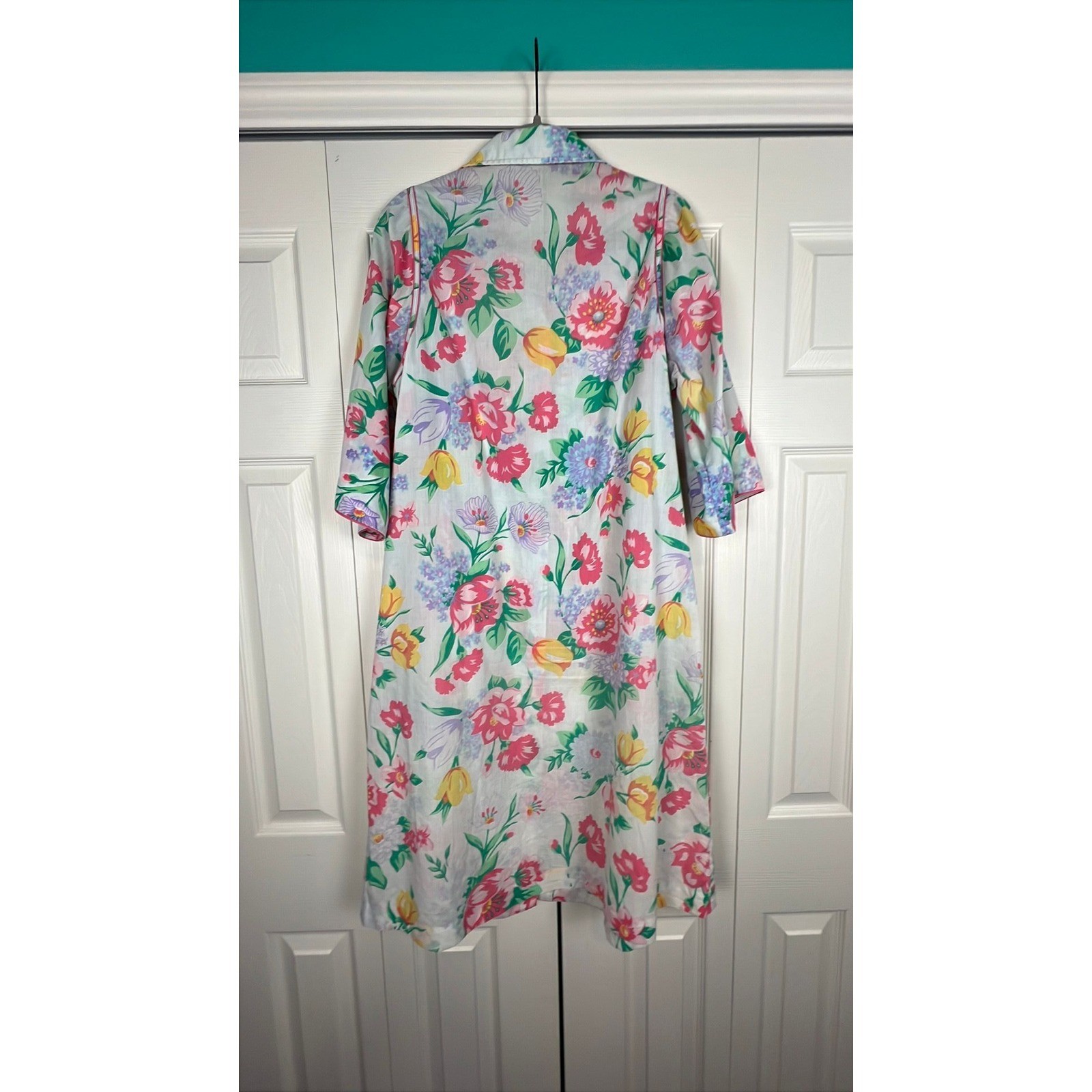 Models Coat Floral House Coat Duster Cottagecore Grandmacore Pink Cotton Blend M