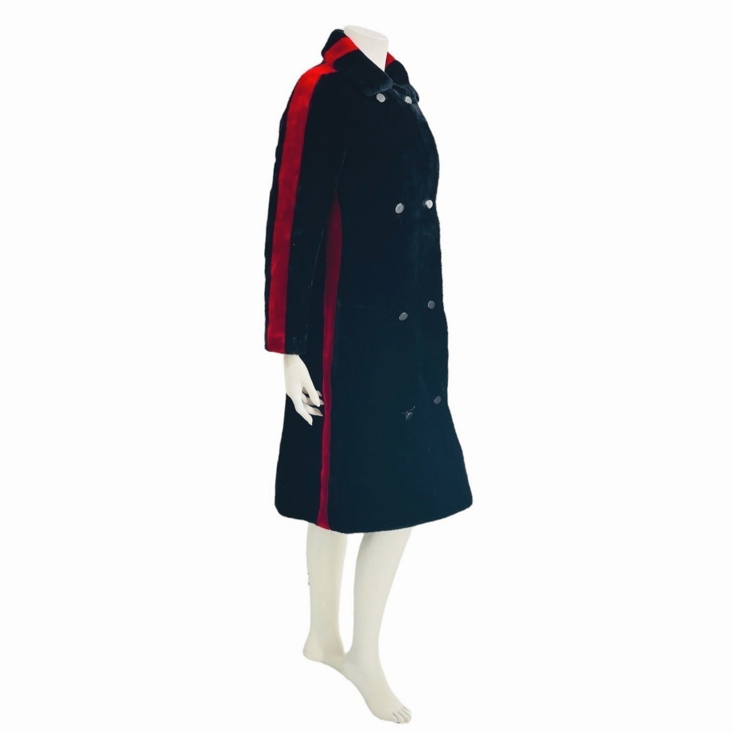 Vintage 1960s GIVENCHY Faux Fur Coat S Black Red Stripe Plush High Pile 60s