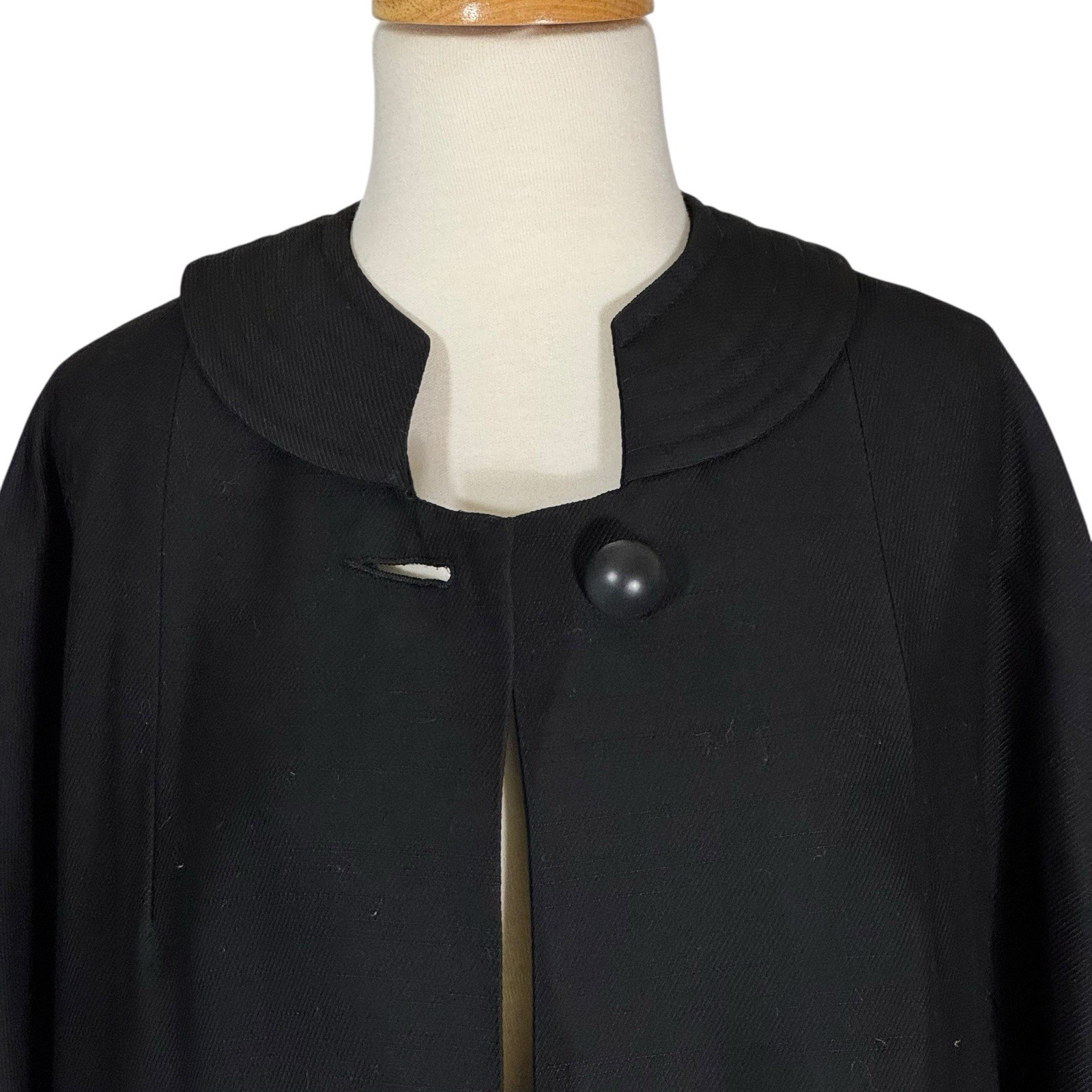 1950’s Black Faille Cocoon Coat Elegant Split Mandarin Collar Dolman Sleeve