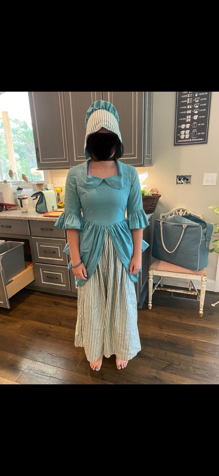 Vintage Hand Sewn Colonial Style Dress With Hat