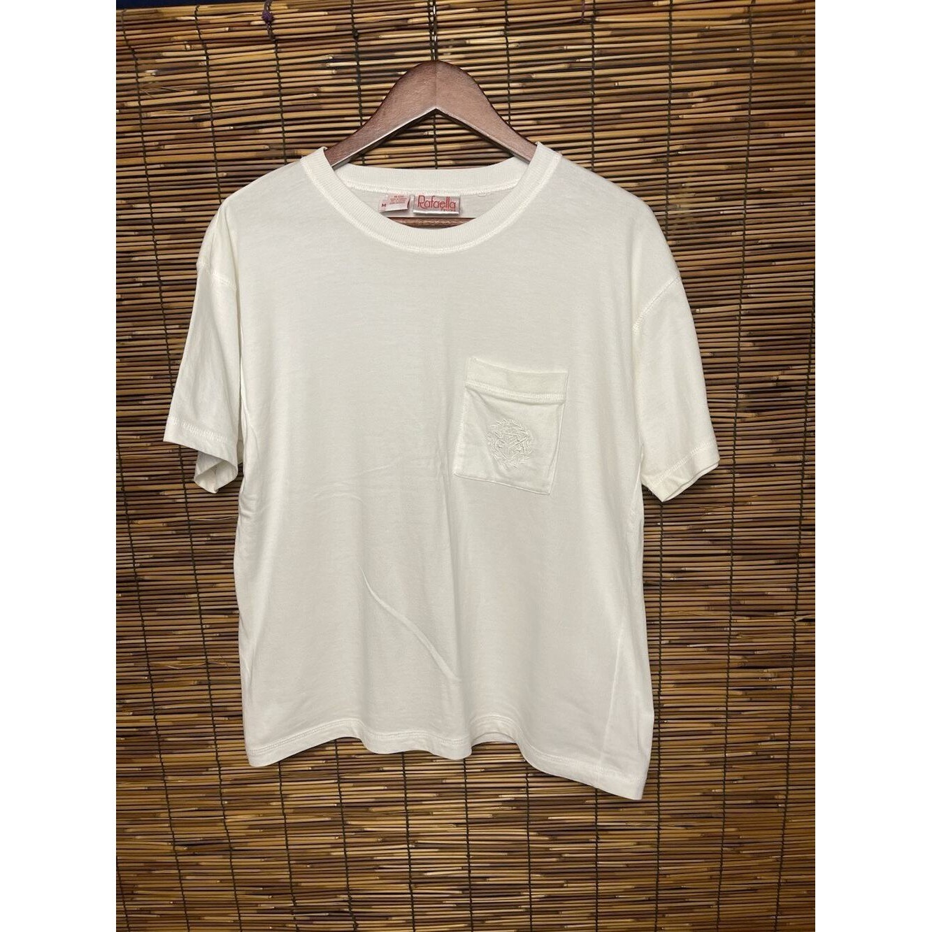 Vintage 90s Rafaella White Pocket T Shirt Womens Size M Embroidered Crest Logo