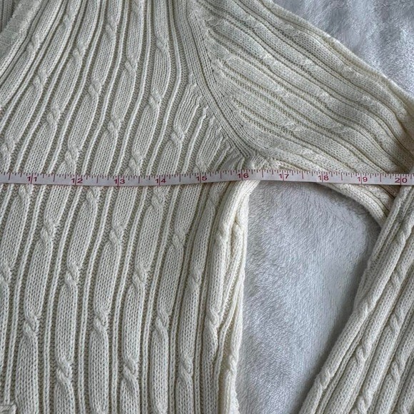 Aeropostale white cable knit babydoll long sleeve hooded sweater Y2K vintage