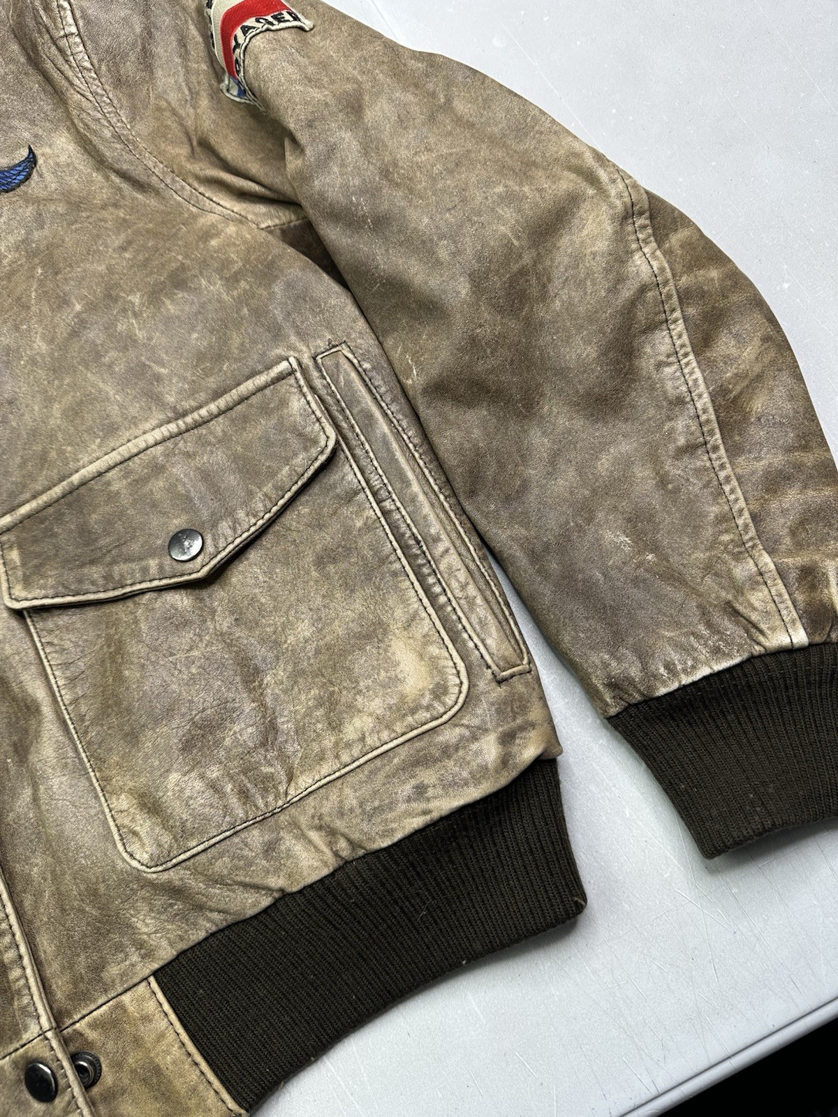 Brown Leather Bomber Jacket Unisex Size Medium By The Flight Club Made in Korea