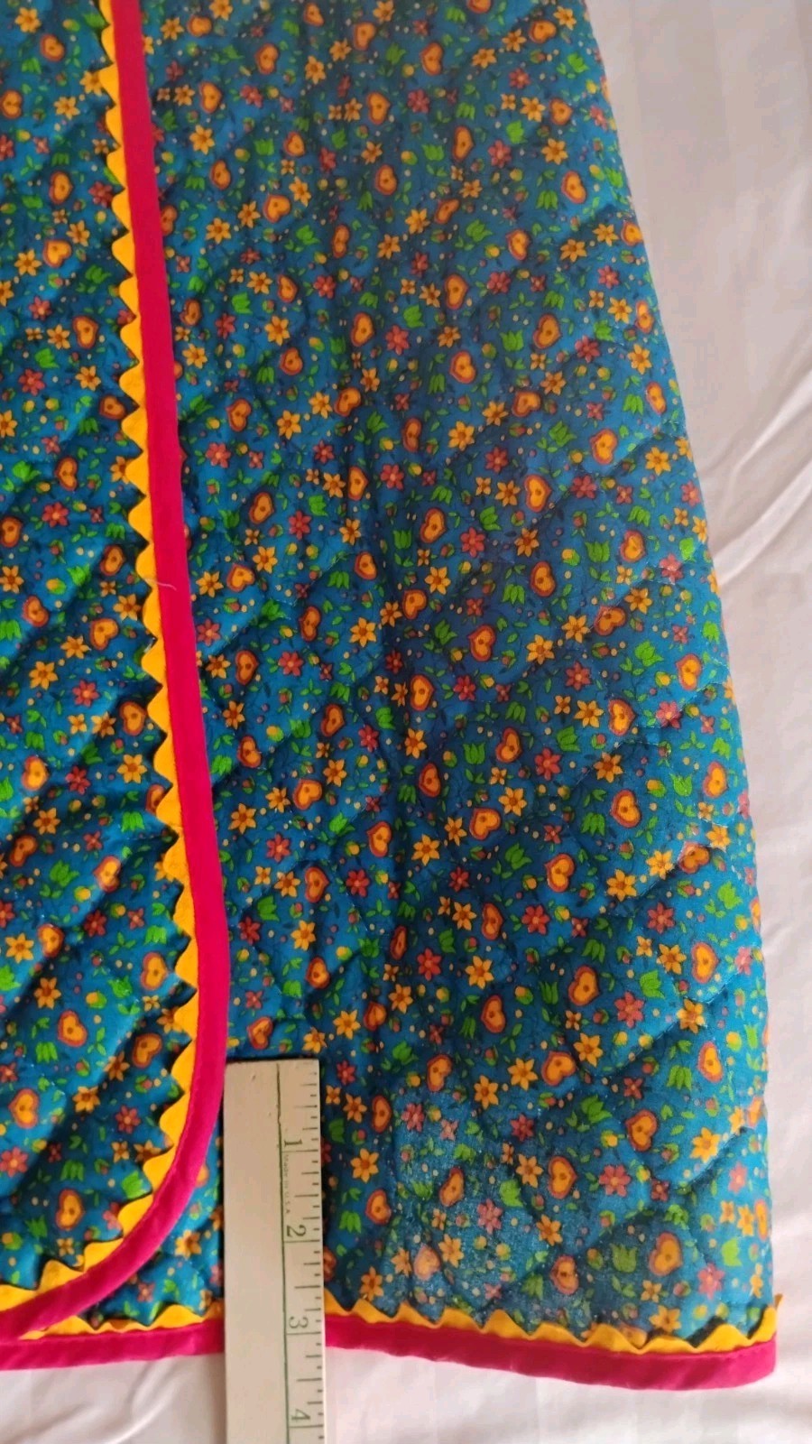 VTG 70s Retro Floral Quilted Maxi Wrap Skirt Flower Power Boho Hippie Lg Pocket