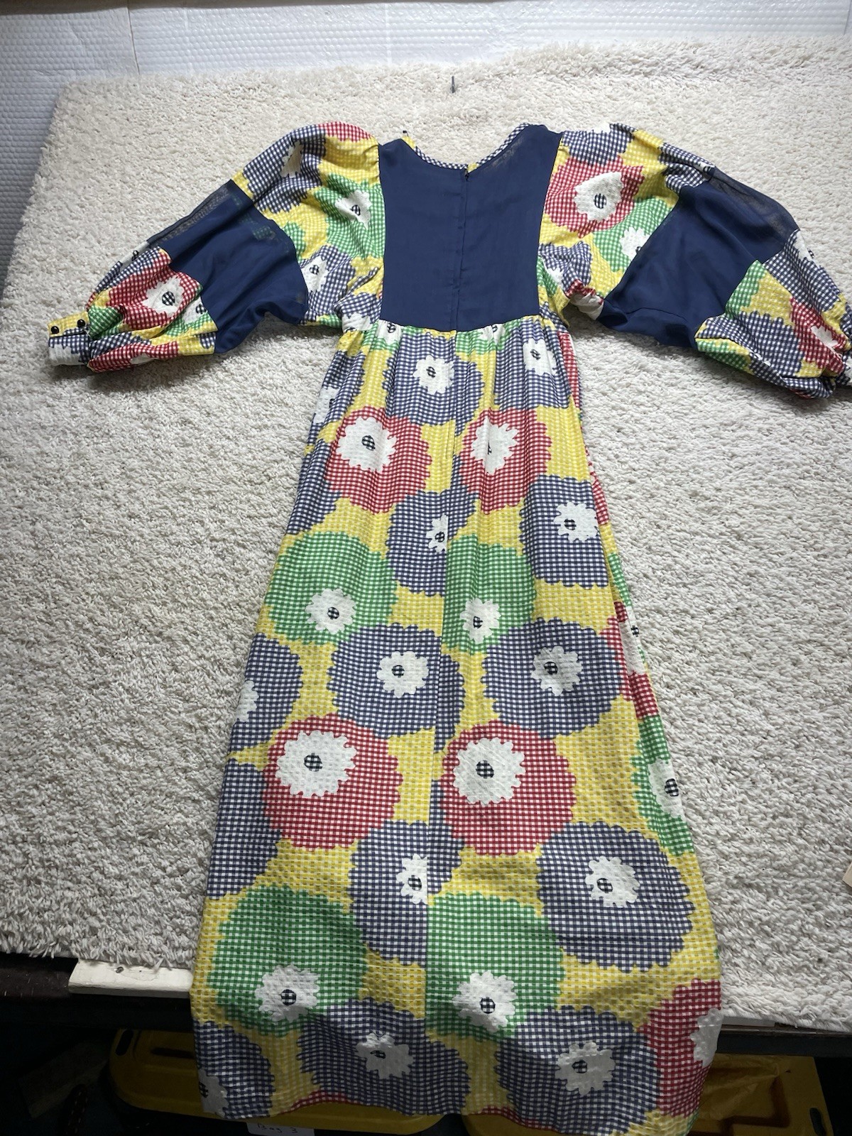 Vintage 1970s Patchwork Floral Gingham Maxi Dress Women’s 13 See Measurements EC