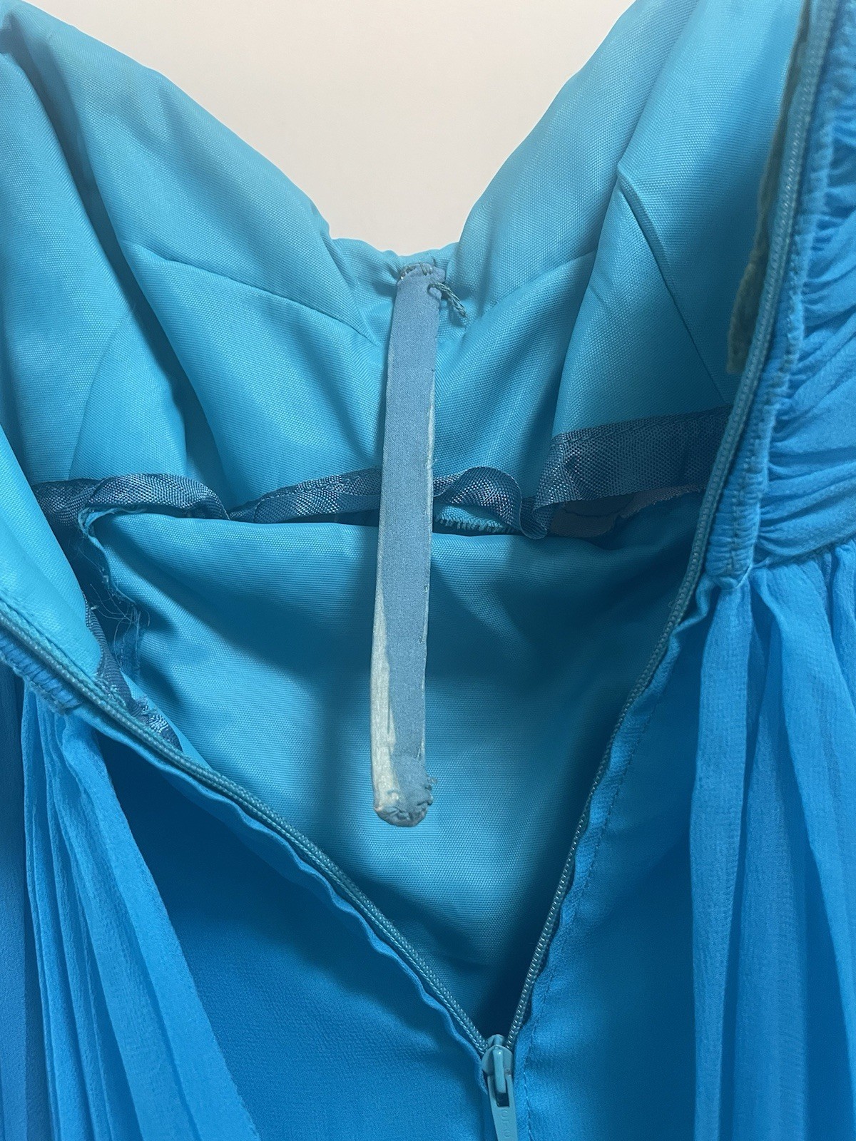 Bonwit Teller Aqua Silk Chiffon Evening Gown Spaghetti Straps 1960&rsquo;s Size Small