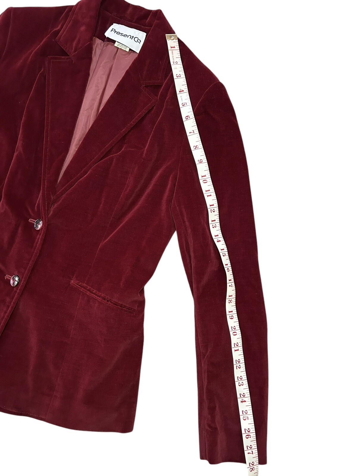 PRESENT Co Velour Blazer 2 Button Up Size SMALL 11/12 Red Wine Velvet Jacket*