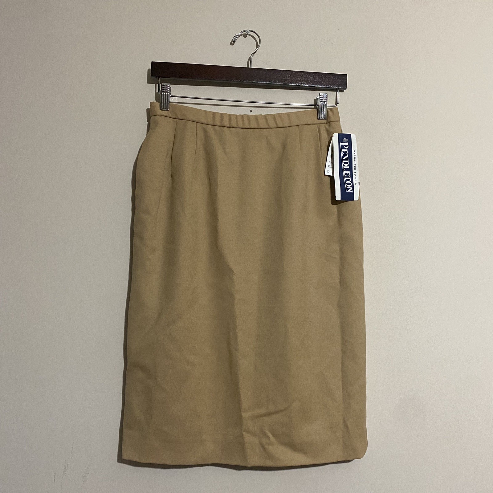 NWT VNTG Pendleton Womens 90’s Power Skirt Sz 10 Tan Solid Wool Classic Preppy