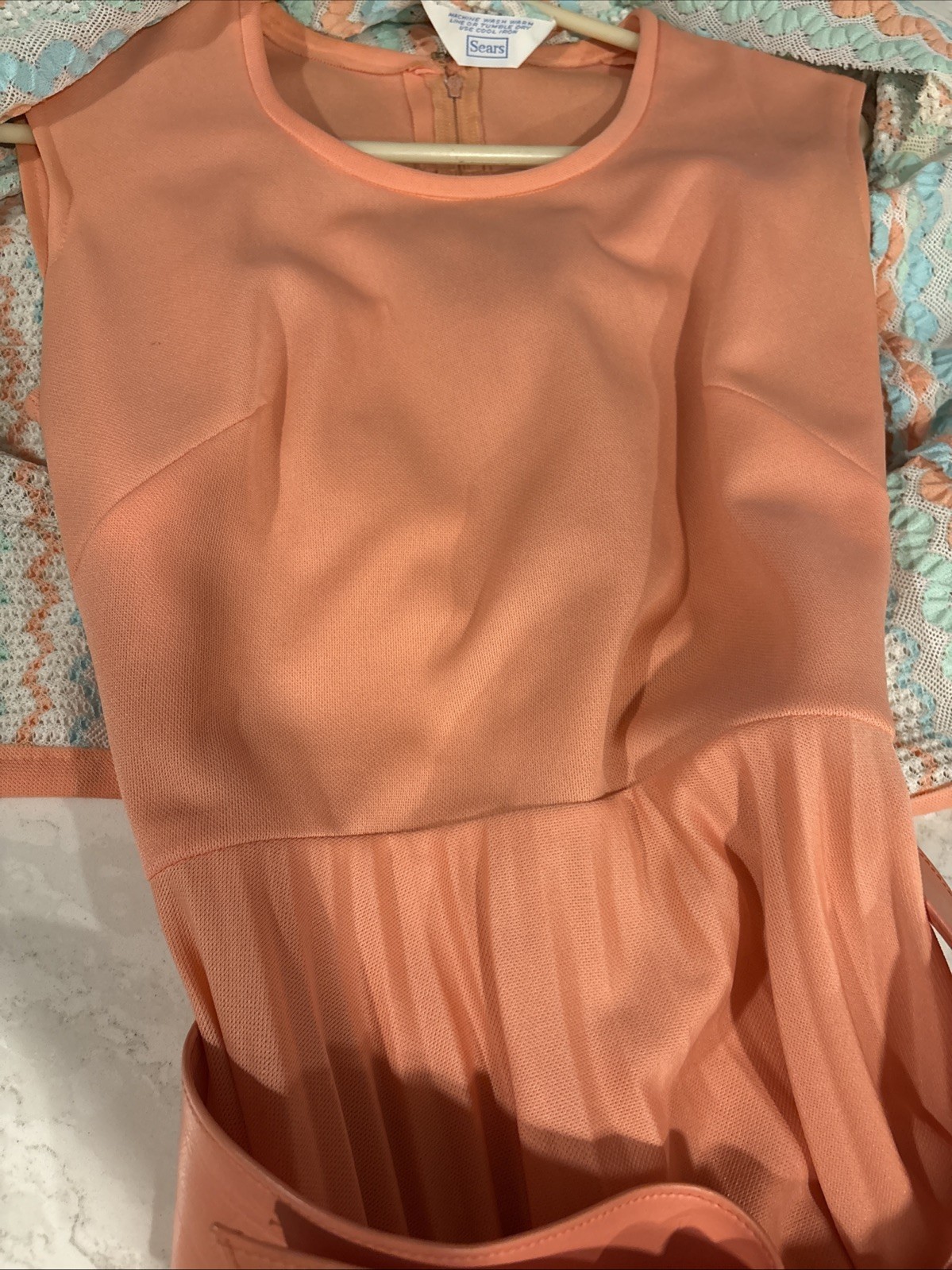 Vintage 60-70s Sears Dress Set Peach Jacket Belt ILGWU USA