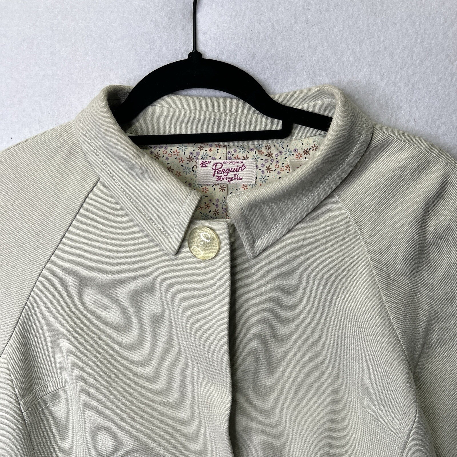 Original Penguin Silk Wool Cotton Zip Coat Jacket Cream Floral Lined Sz 4 Prep