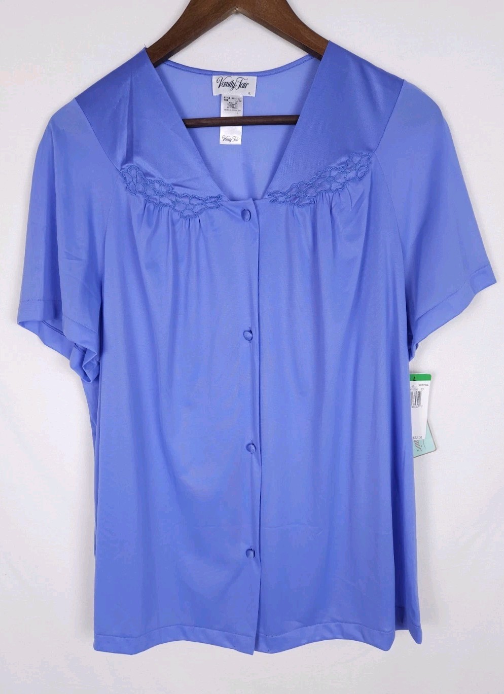 Vintage Vanity Fair Size Large Floral Embroidered Button-Up Sleep Top – Violet