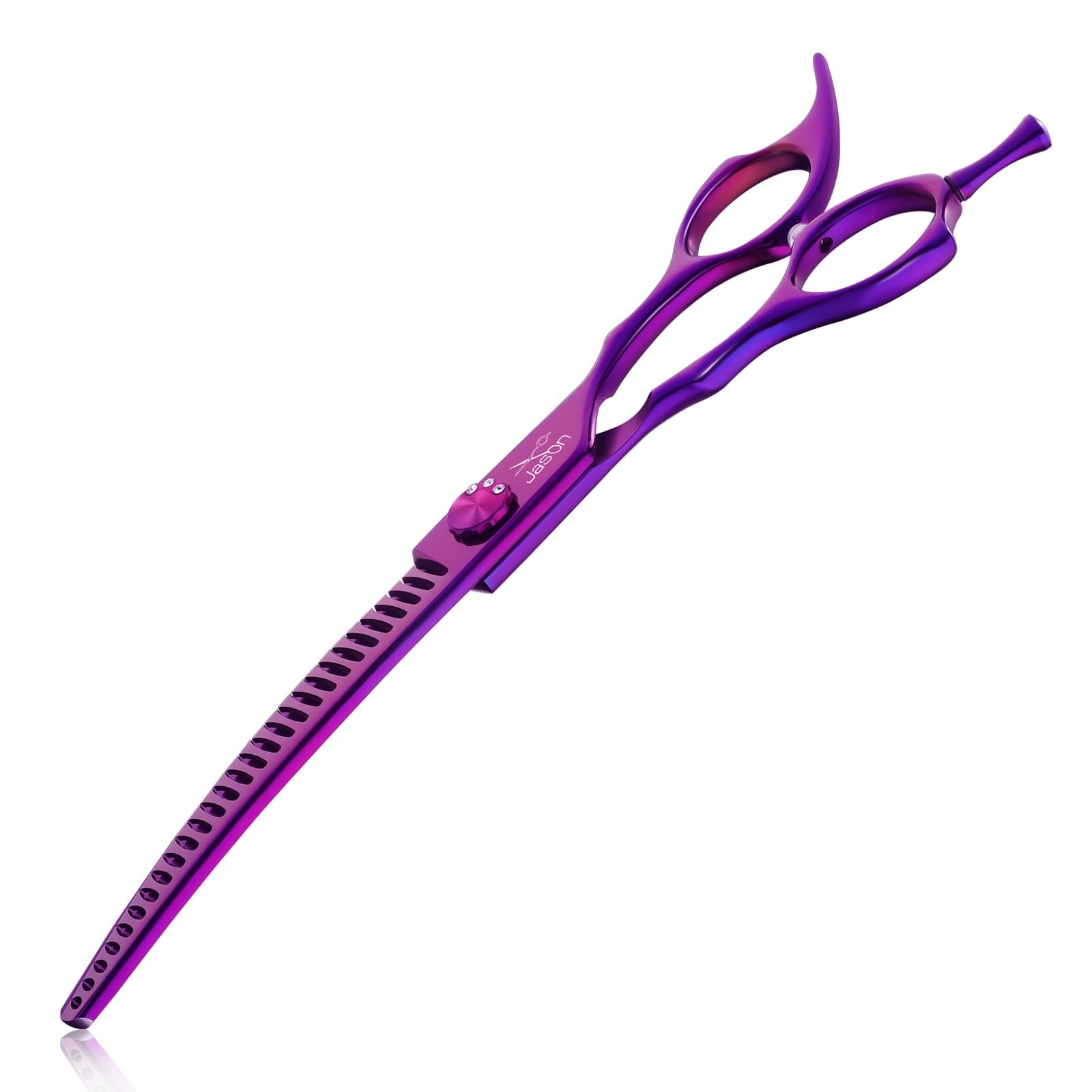 JASON 7&Prime; Ergonomic Curved Dog Scissors – Purple 440C Stainless Steel Grooming Sc