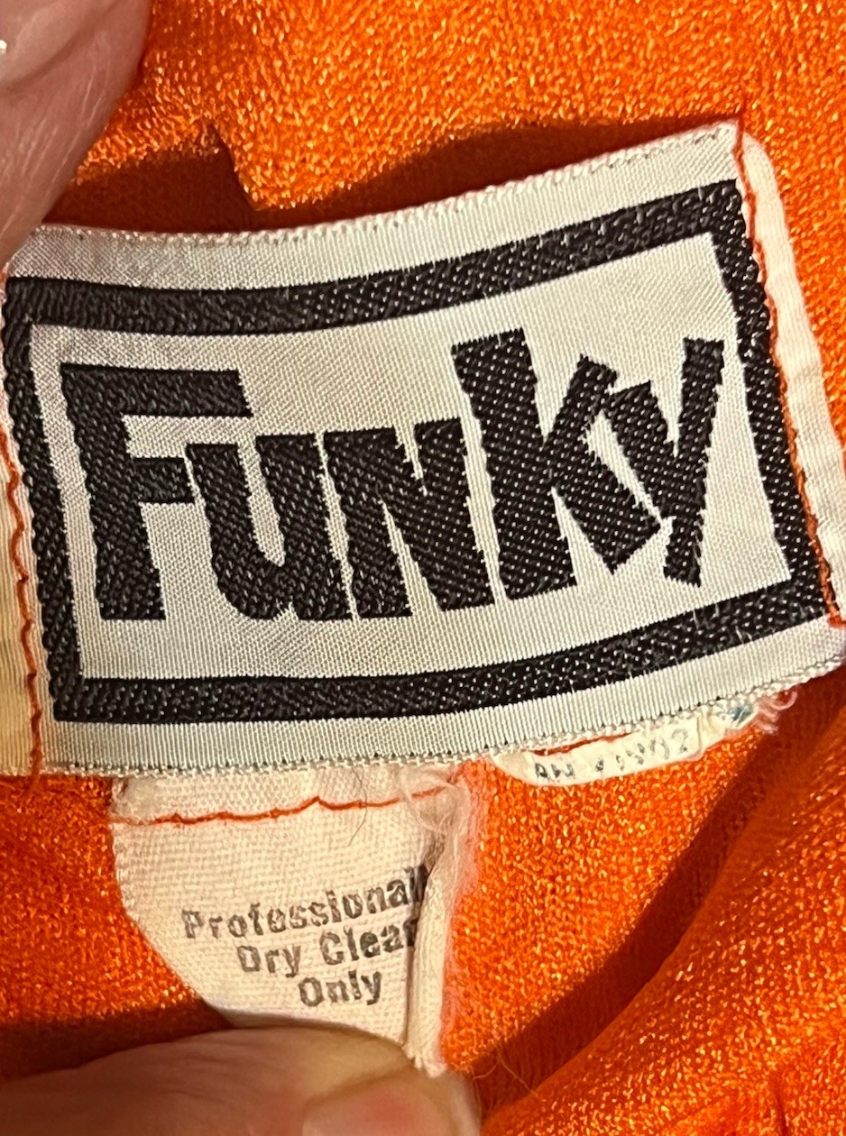 VTG 70s Funky Mod Orange Belted Maxi Dress Sexy Plunging Keyhole Front/Back Med