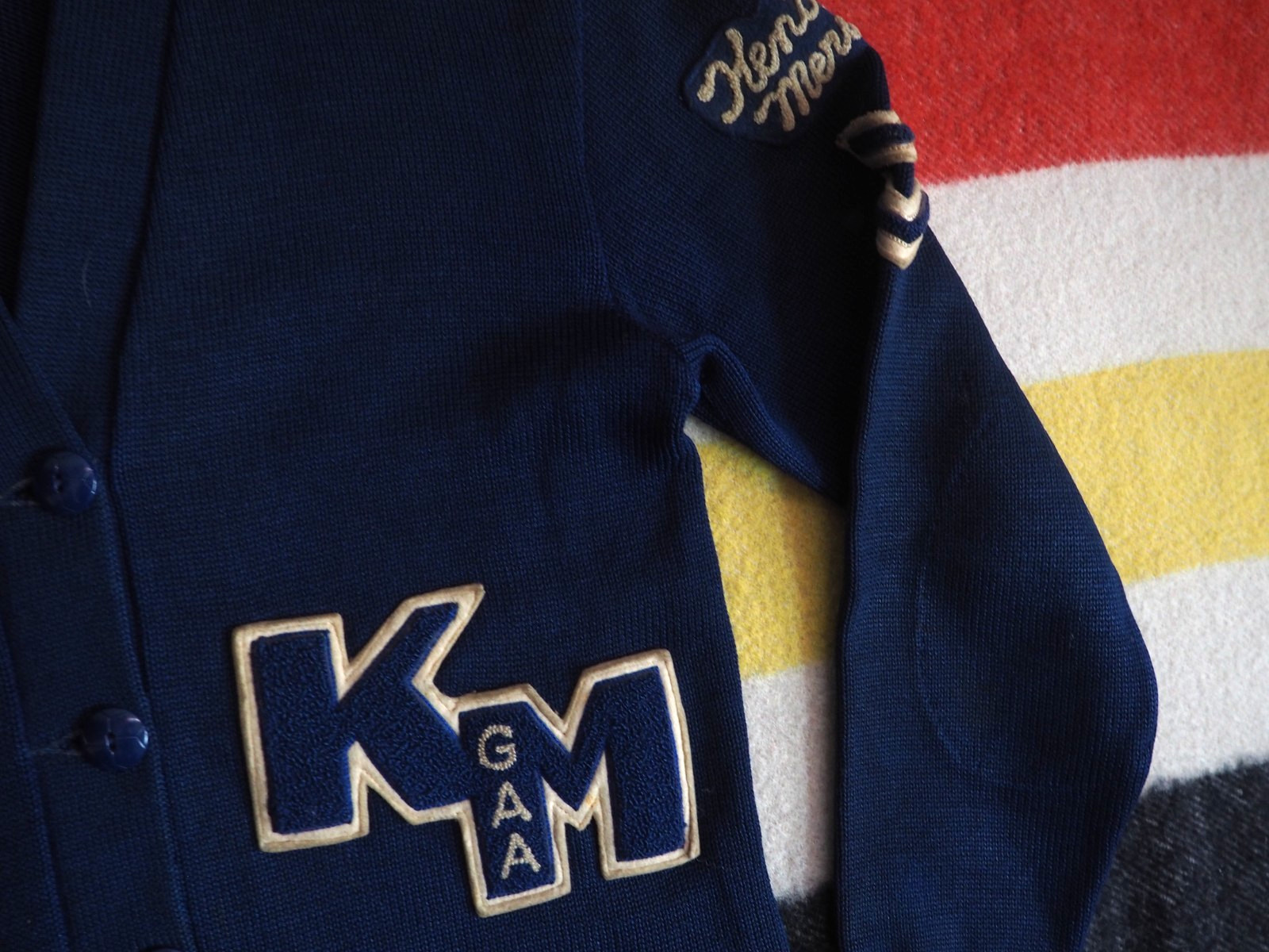 VTG 50s Octonek Seattle Navy Blue Button Wool Varsity Letterman Sweater Womens S