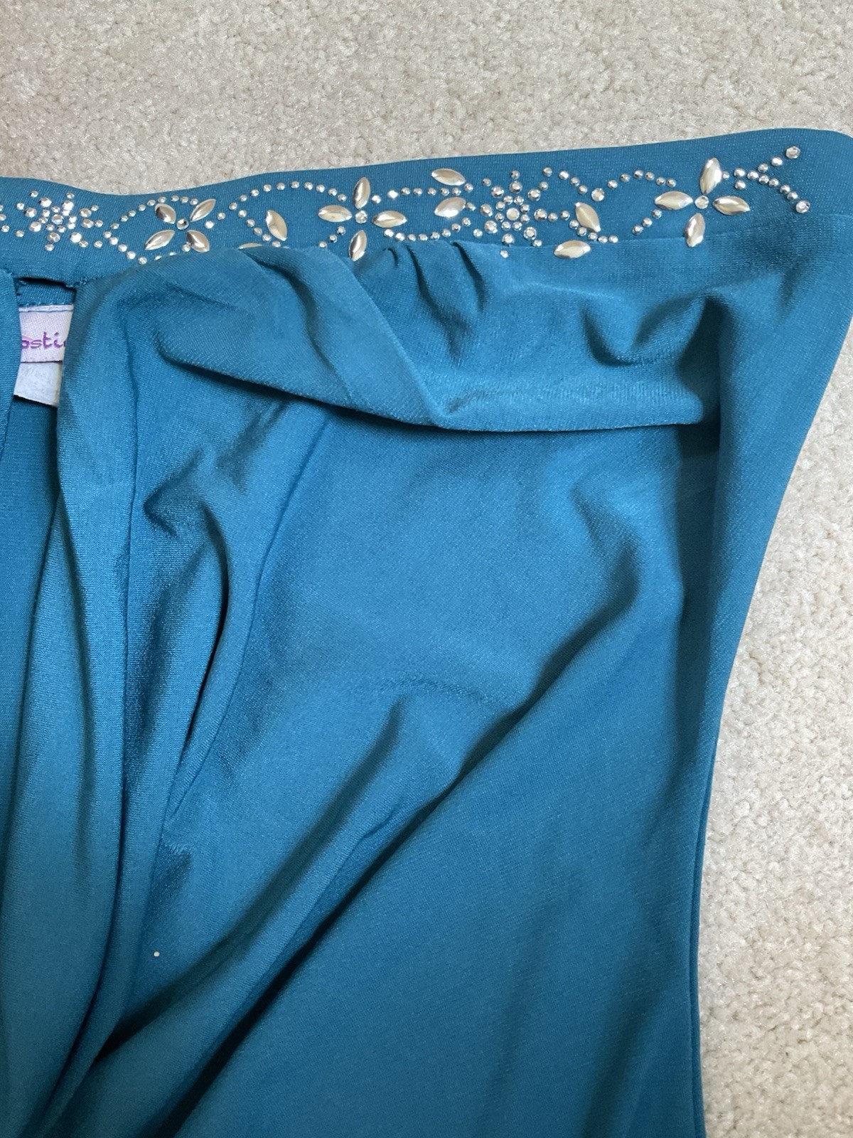 VTG Y2K 2000s Lipstick Blue Strapless Beaded Sequin Tube Top Fairy USA Made Teal