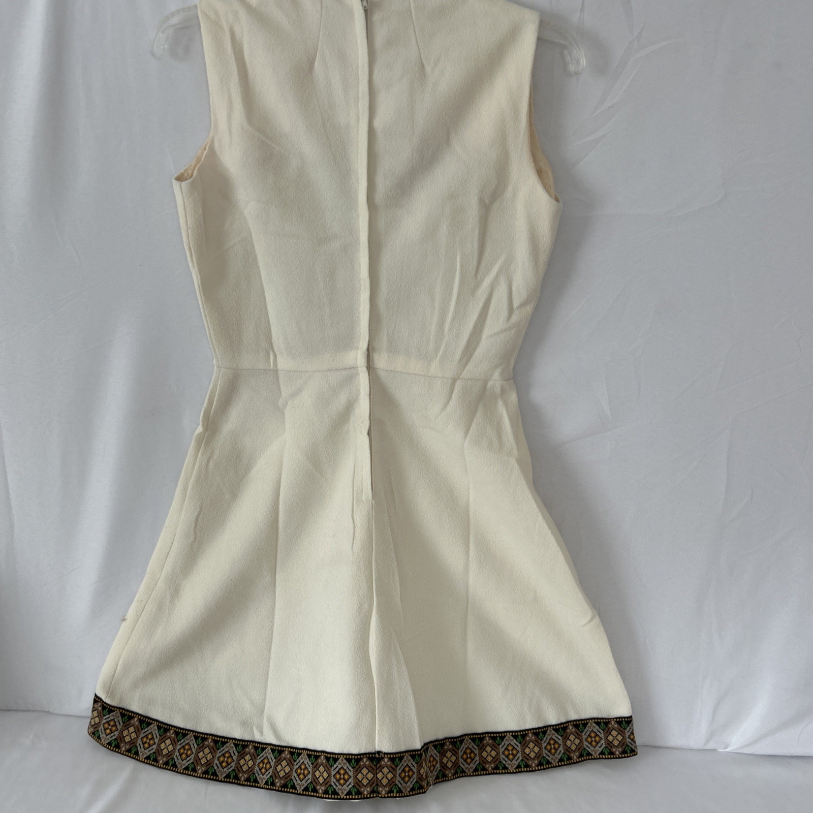Vintage 1960/70’s Geometric Gimp Braid Trim Ivory Mod Mini Dress Size-S