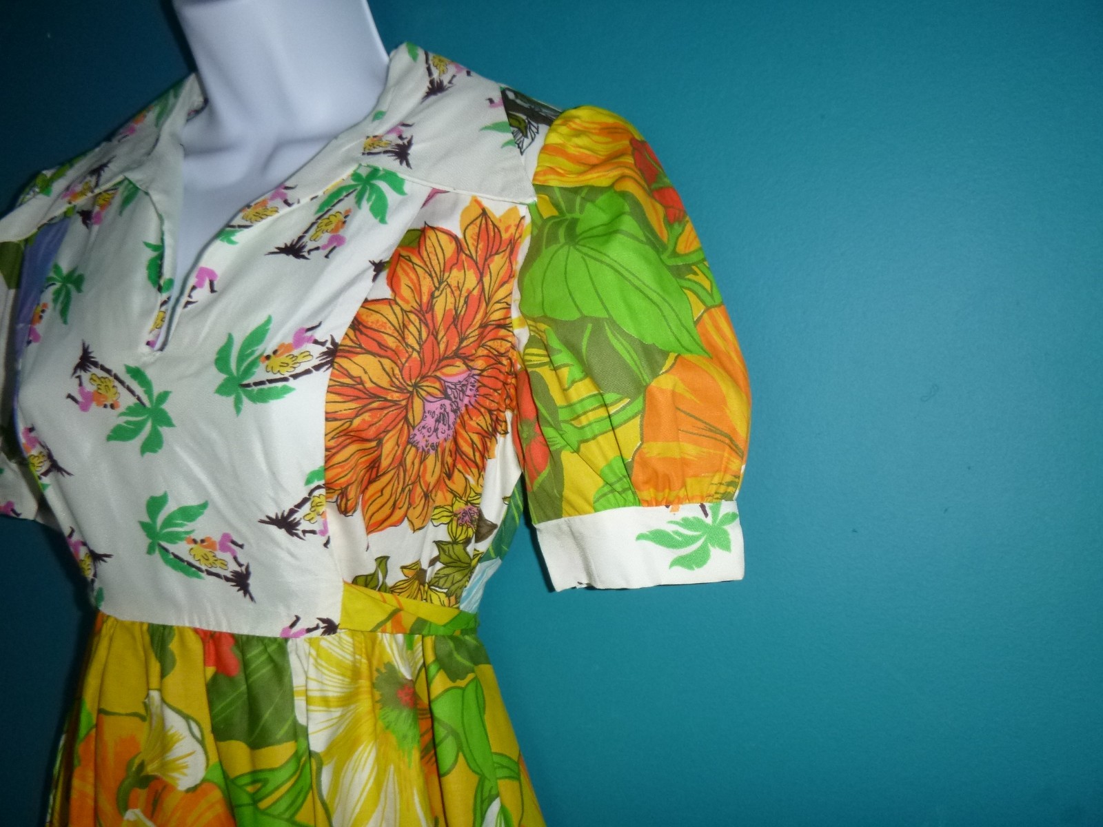 Vtg 60s 70s STUNNING Patchwork Floral Prairie Style Maxi Dress Sz S/M