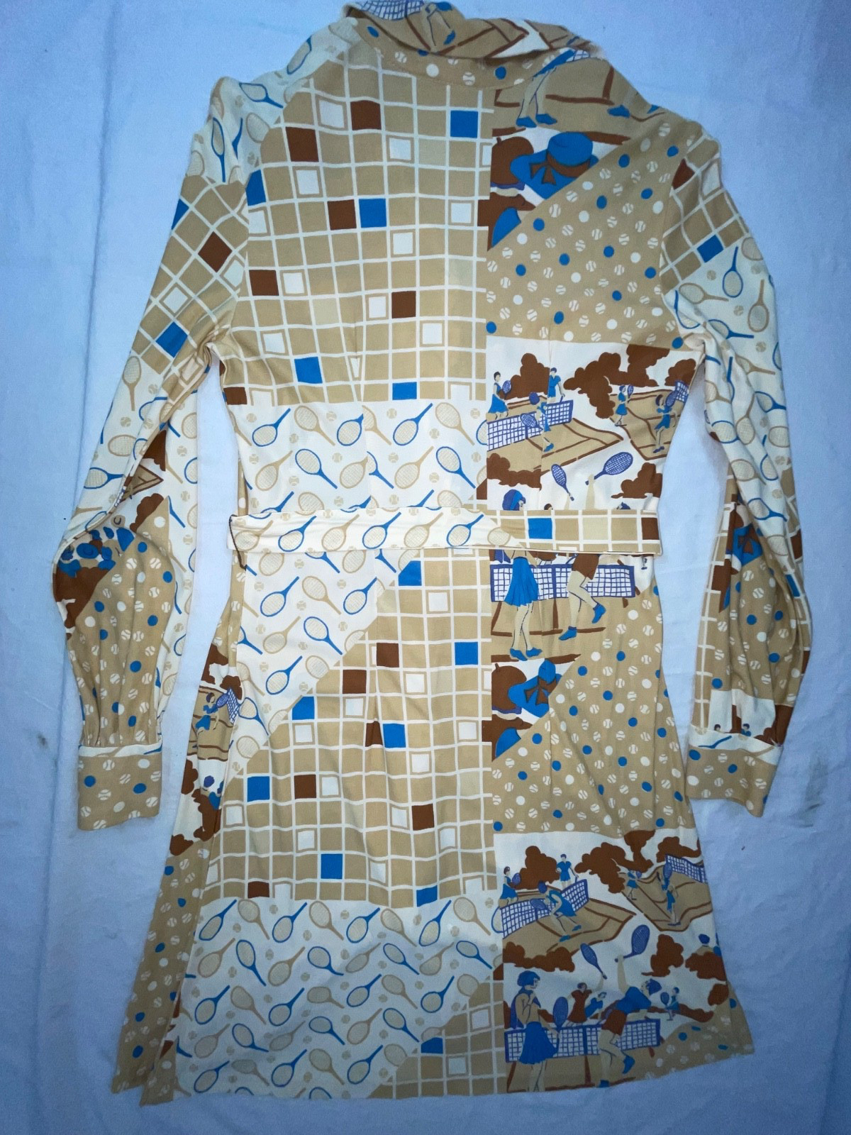 VTG 60S 70S WOMENS S TENNIS ALL OVER PRINT DISCO RETRO FUN CUTE DRESS