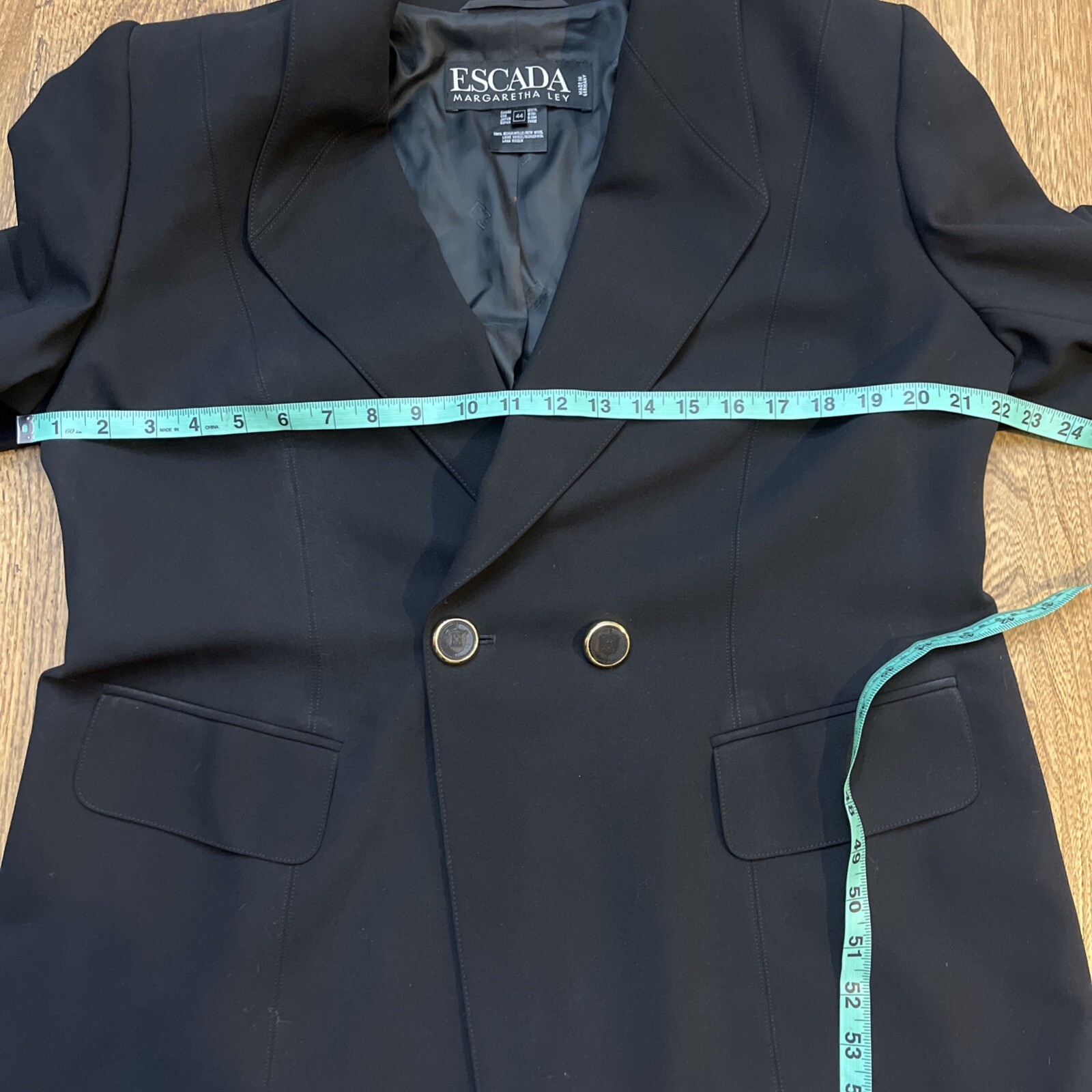 Escada Margaretha Ley Black Blazer 100% Wool Vintage Luxury Jacket, Women&rsquo;s 44