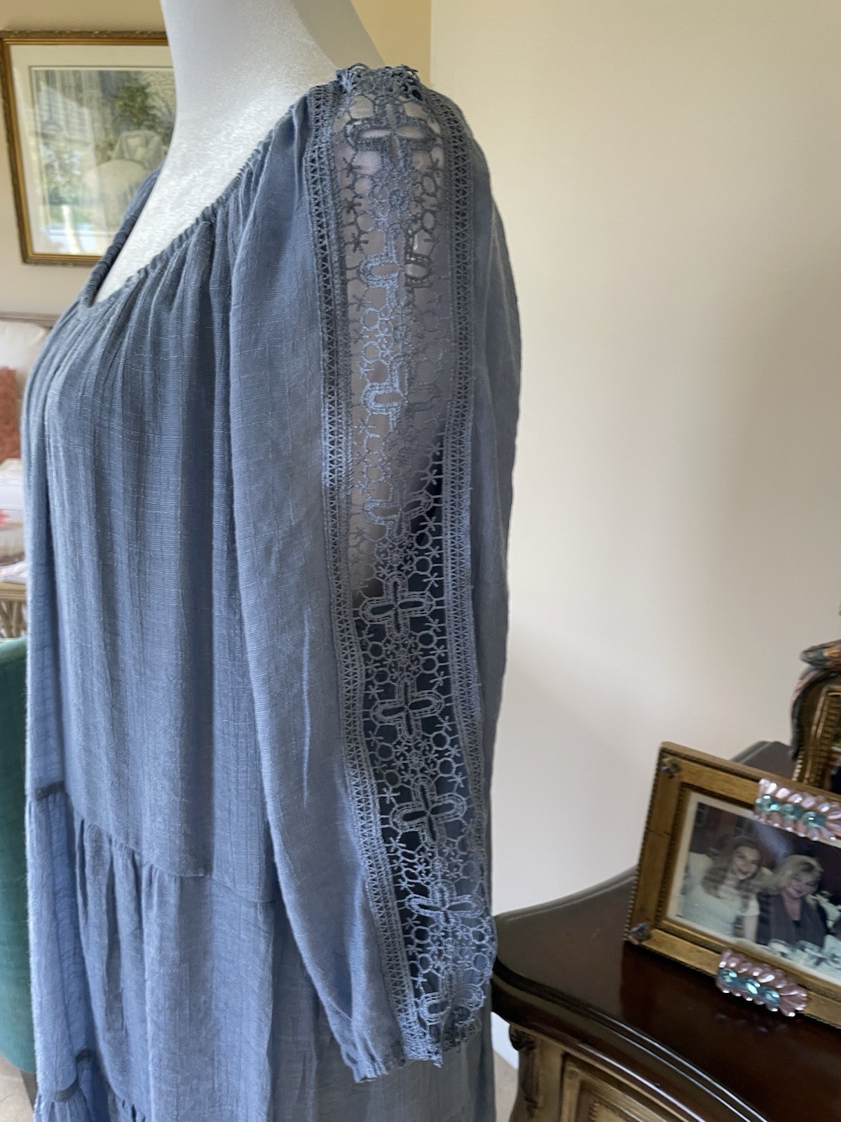 Old Navy Vintage Blue Rayon/Poly Pockets Tie Lined Boho Dress X/ L