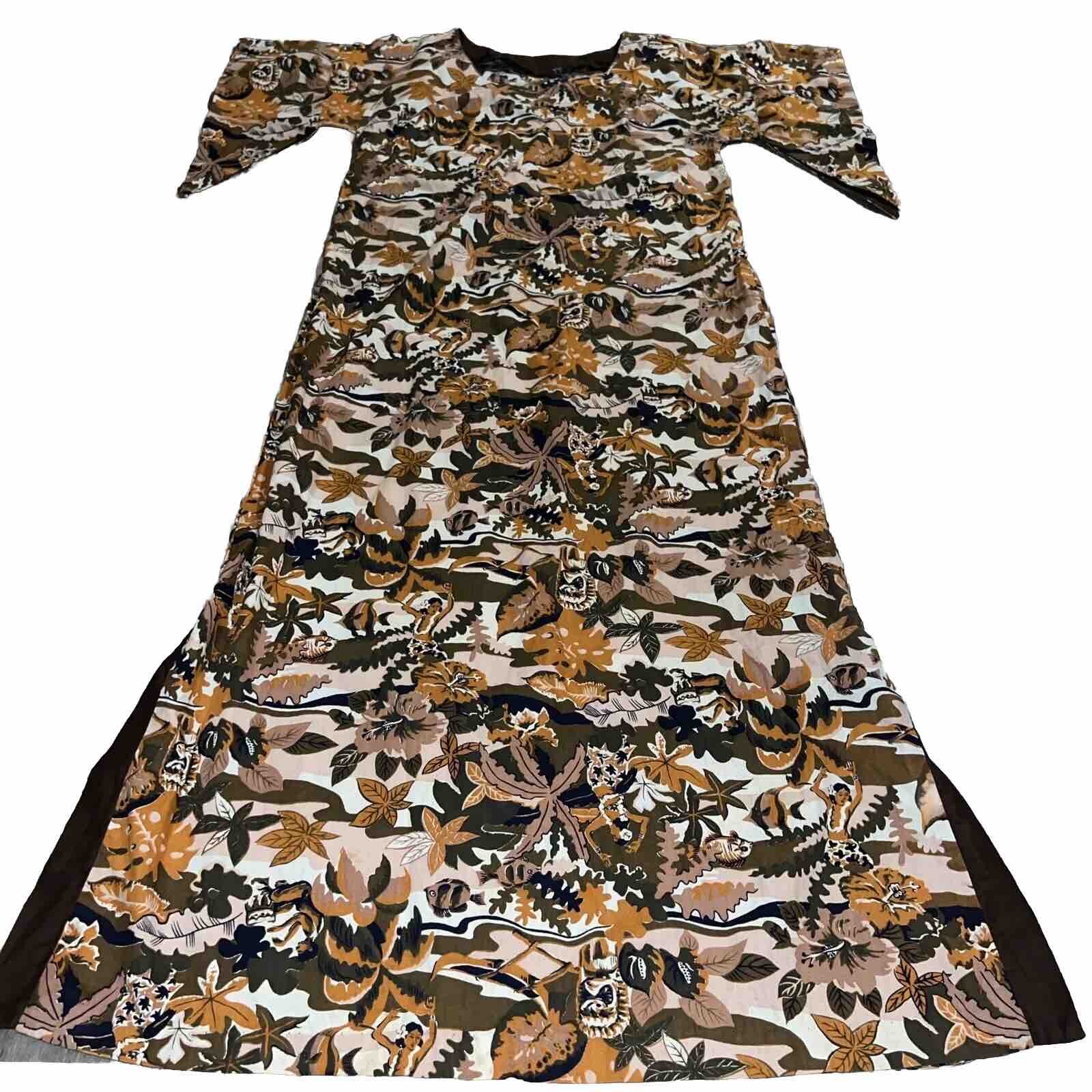 Vintage 1960s cotton Hawaiian Aloha Dress luau Hula Girl Tiki Womens 36” Bust