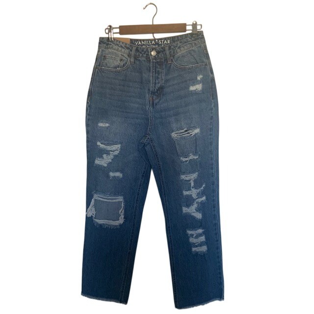 Vanilla Star NWT Super High Rise Distressed Straight Leg Jeans Size 9 Y2K 90s