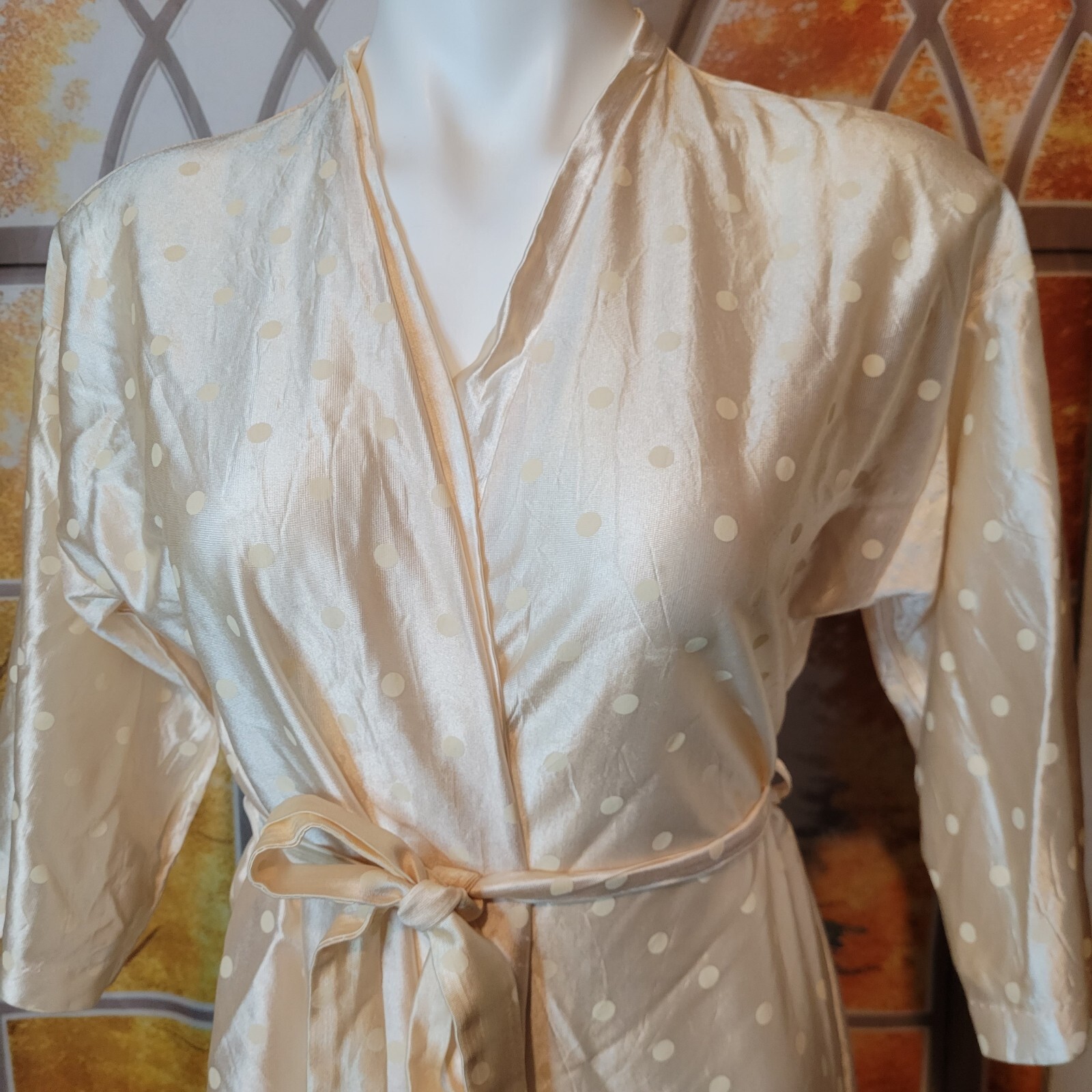 Vintage Reasa Martin Sz Small Light Pink Peach Robe Polka Dots Single Stitch