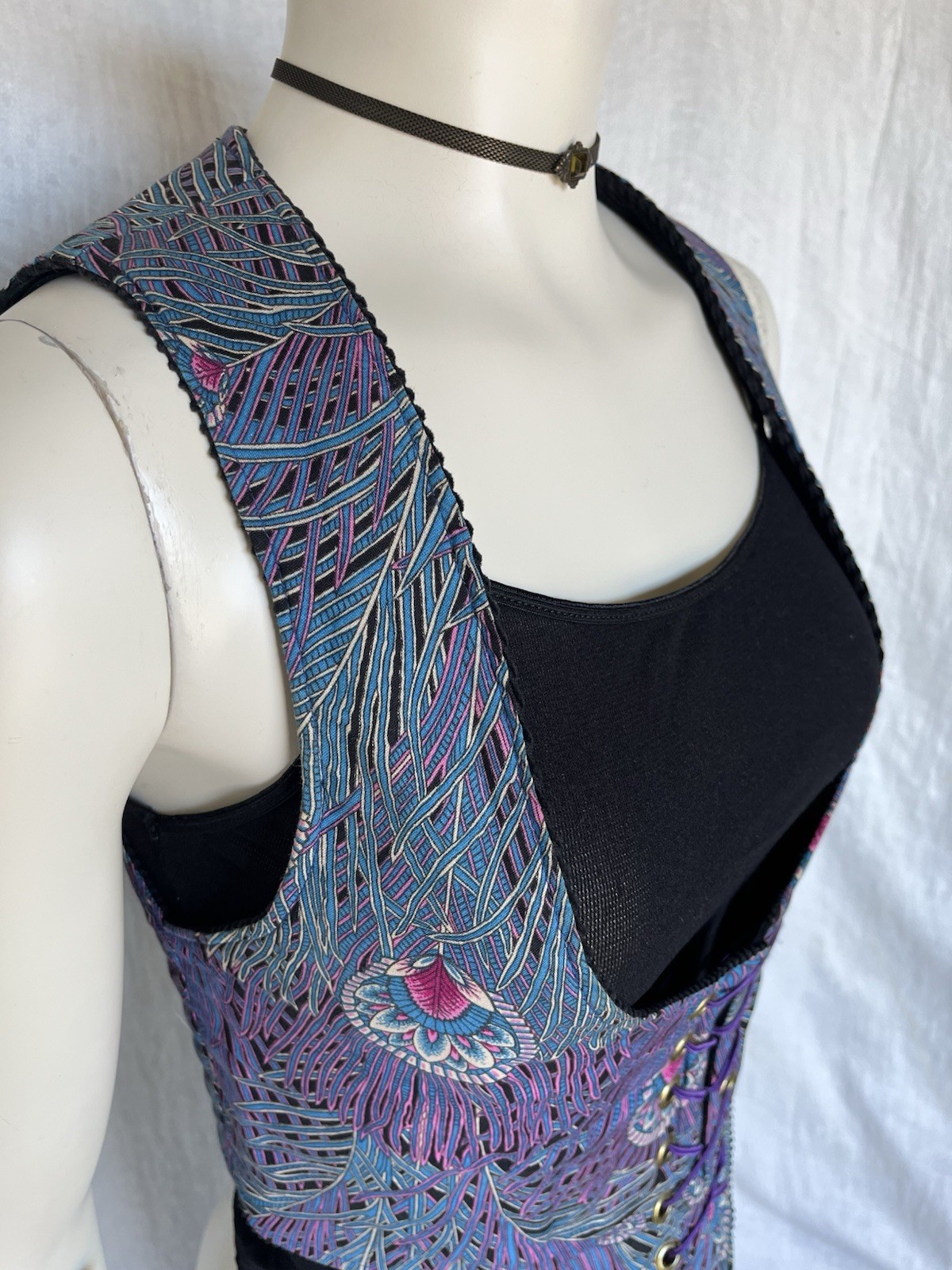 Vintage 70s Corset Vest Underbust Waistcoat Handmade Reversible Goth Festival S