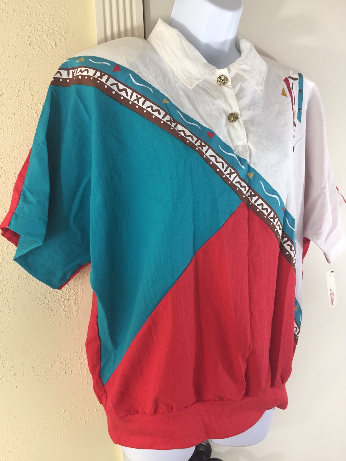 NOS NWT KORET Size Large Retro Western Native American Southwest Top Blouse