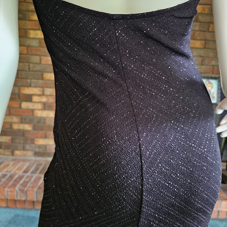 Vtg 80s Silver Glitter Goth Mermaid Backless Halter Dress Evening Prom Gown S