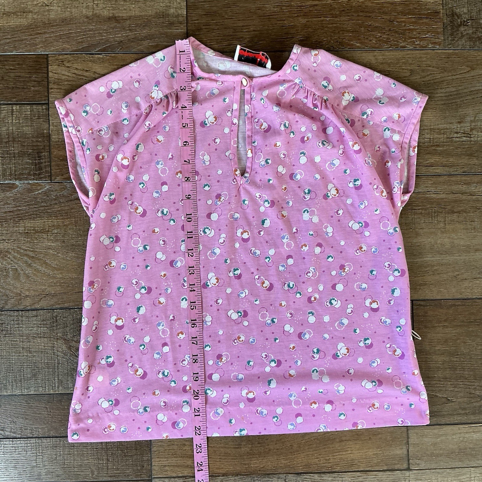 70s VINTAGE Carole King Pink Bubble Print Short Sleeve Top Womens M Retro #37123
