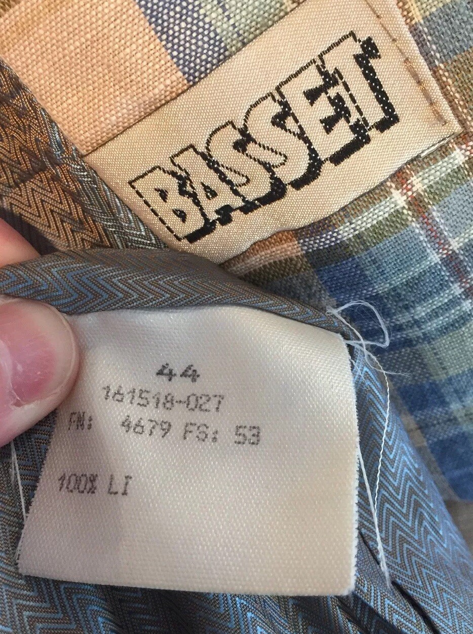 Vintage BASSET Solid & Plaid Detailed 3pc Cotton/Linen Skirt-Jacket-Vest SZ 44/L