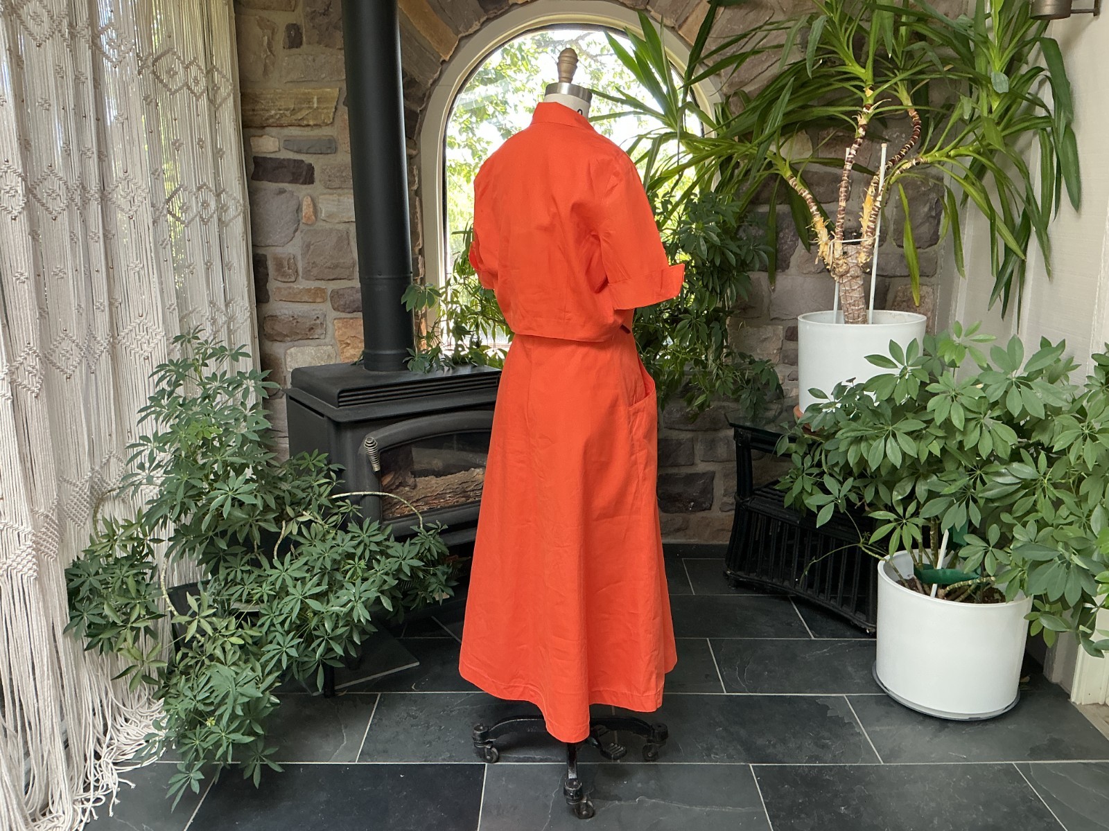 Vintage 1950s Orange Cotton Strapless Dress Matching Waist Jacket Wounded Bird