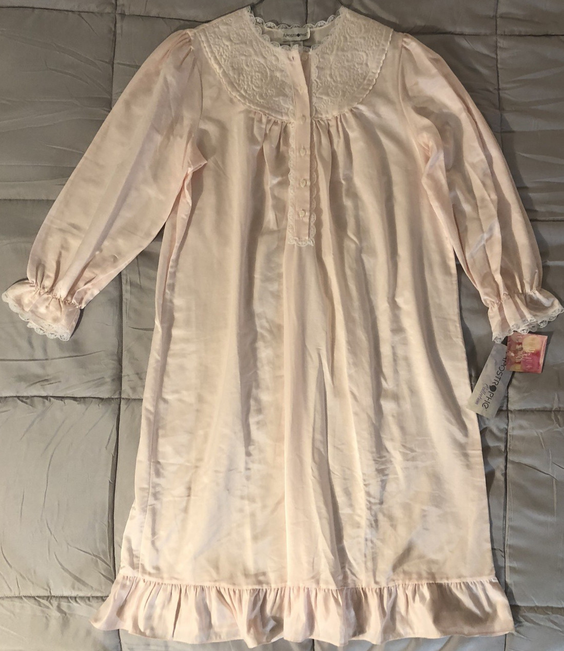 Vintage Sears Apostrophe Nightgown Womens Size L 16/18 Pink Embroidered Lace NEW